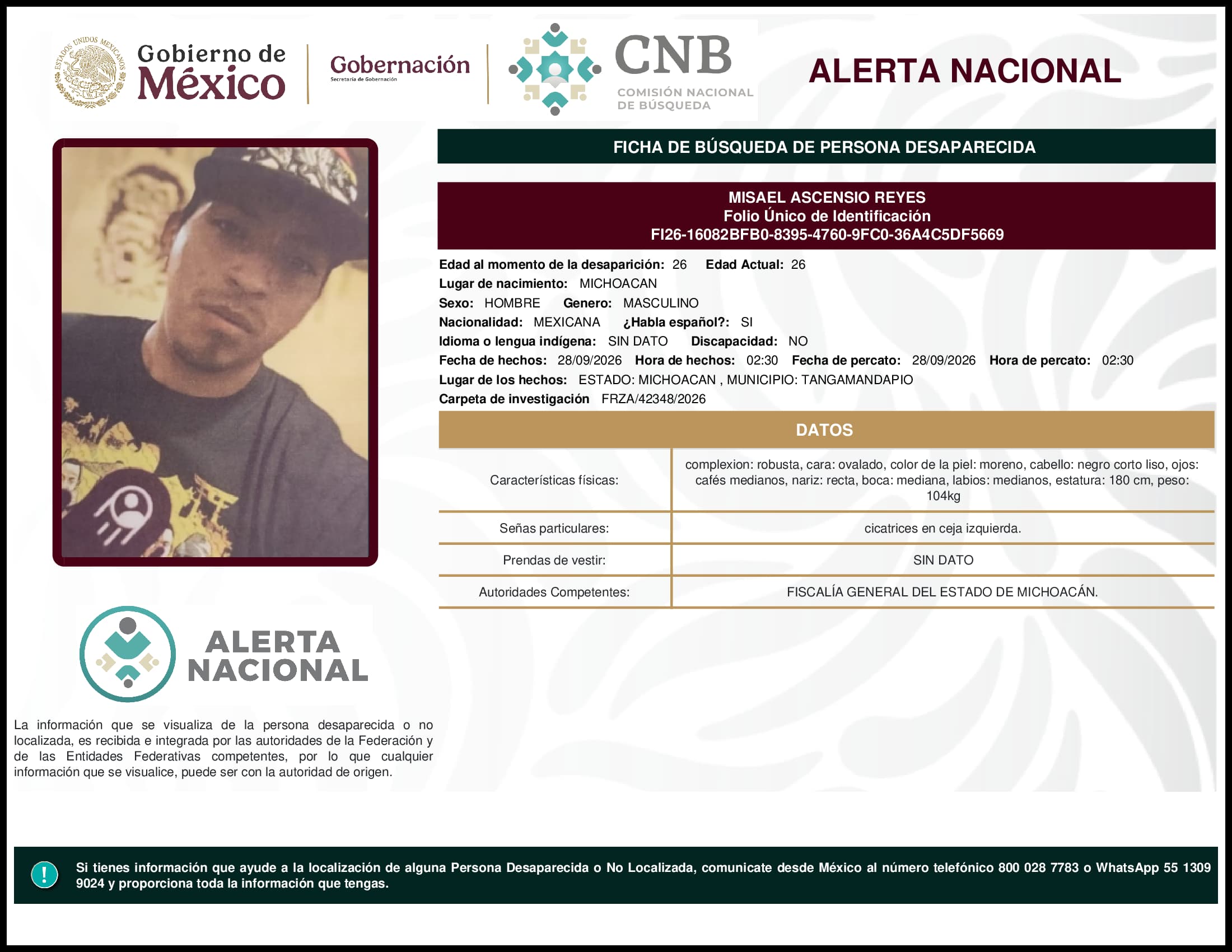 Persona desaparecida Misael Ascensio Reyes