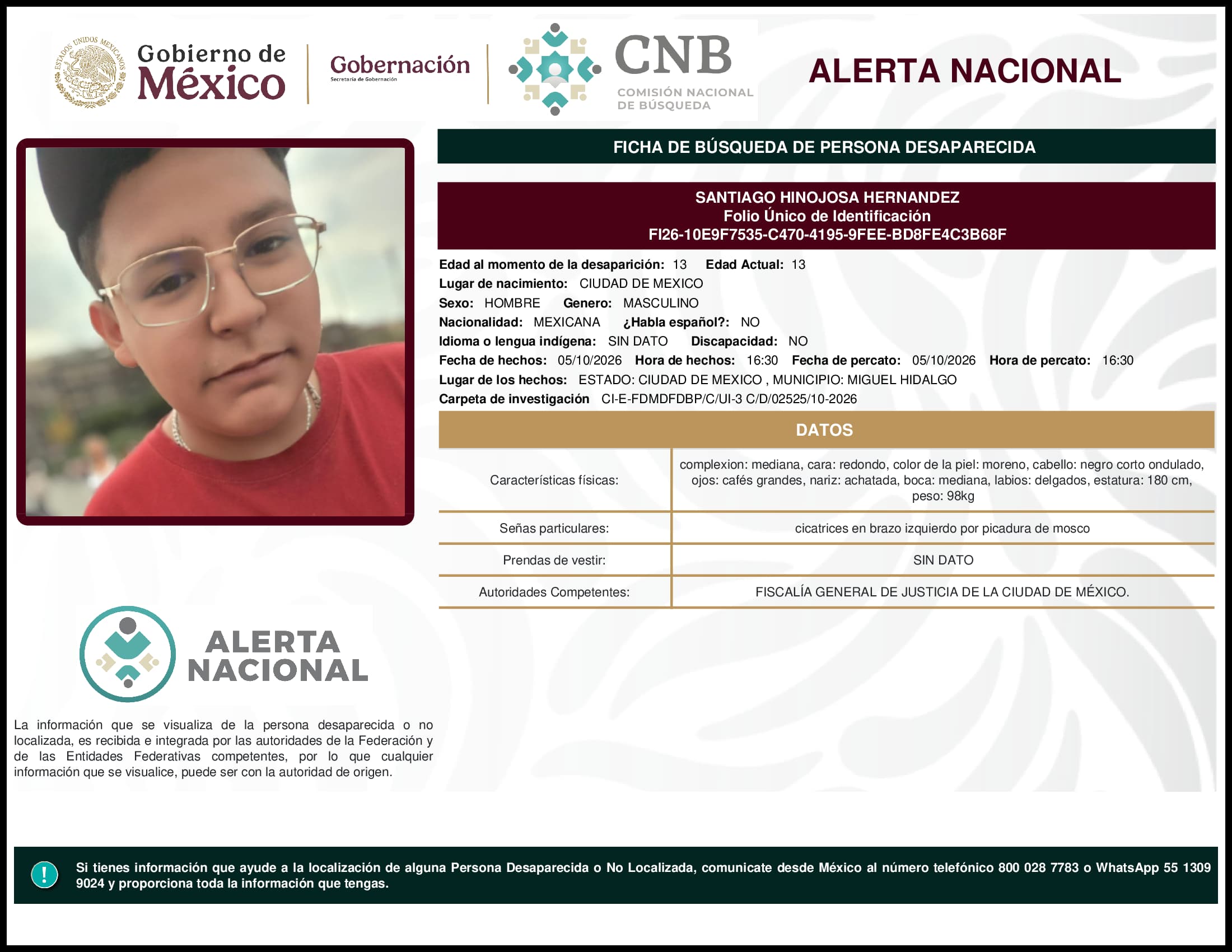 Persona desaparecida Santiago Hinojosa Hernandez