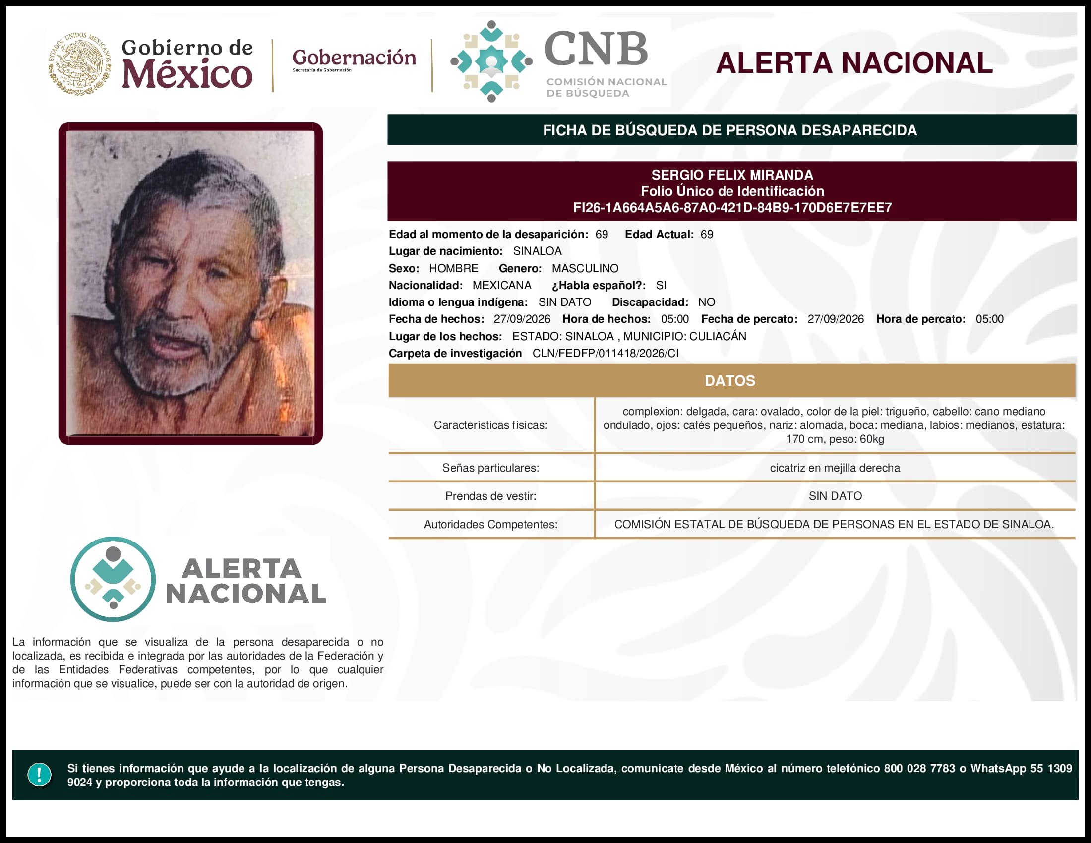 Persona desaparecida Sergio Felix Miranda