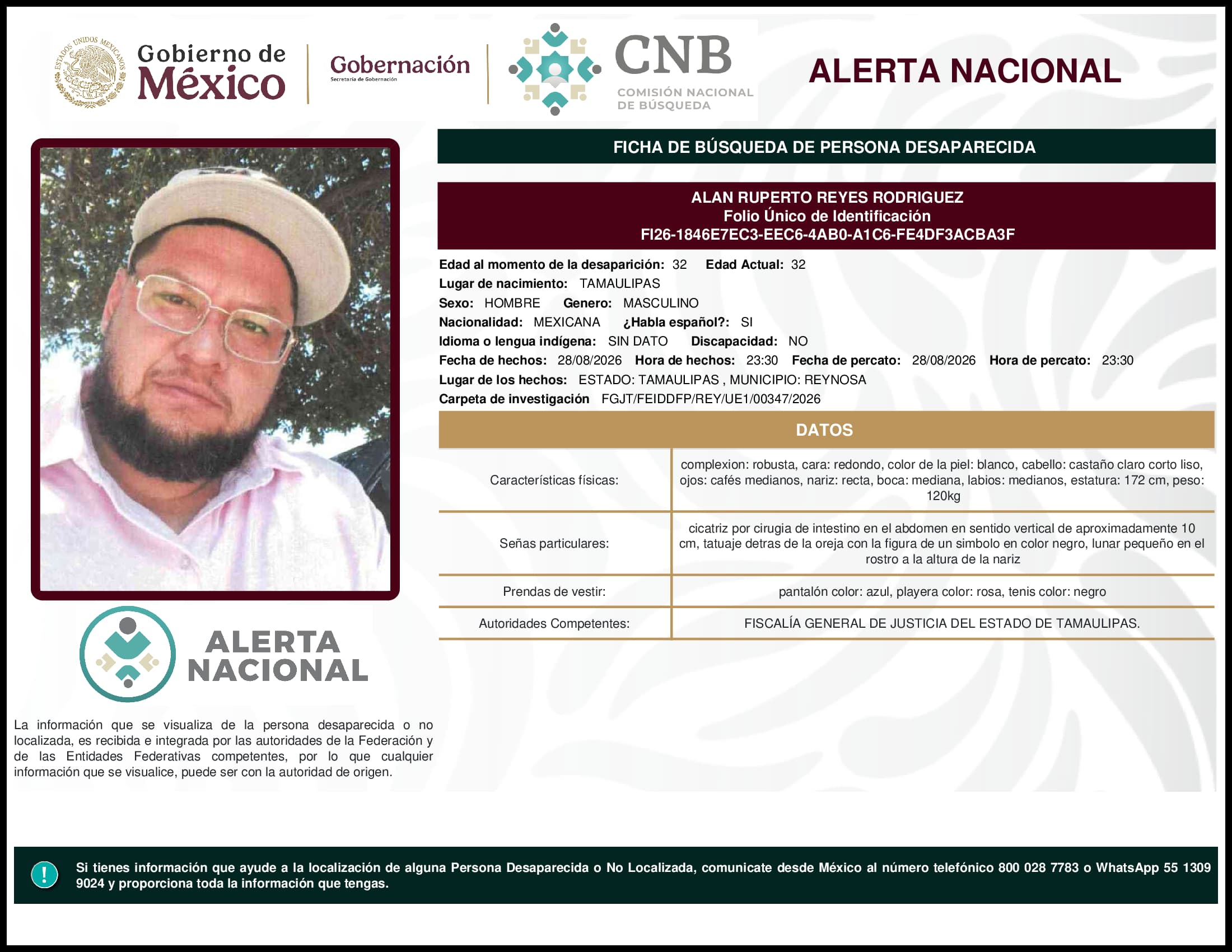 Persona desaparecida Alan Ruperto Reyes Rodriguez