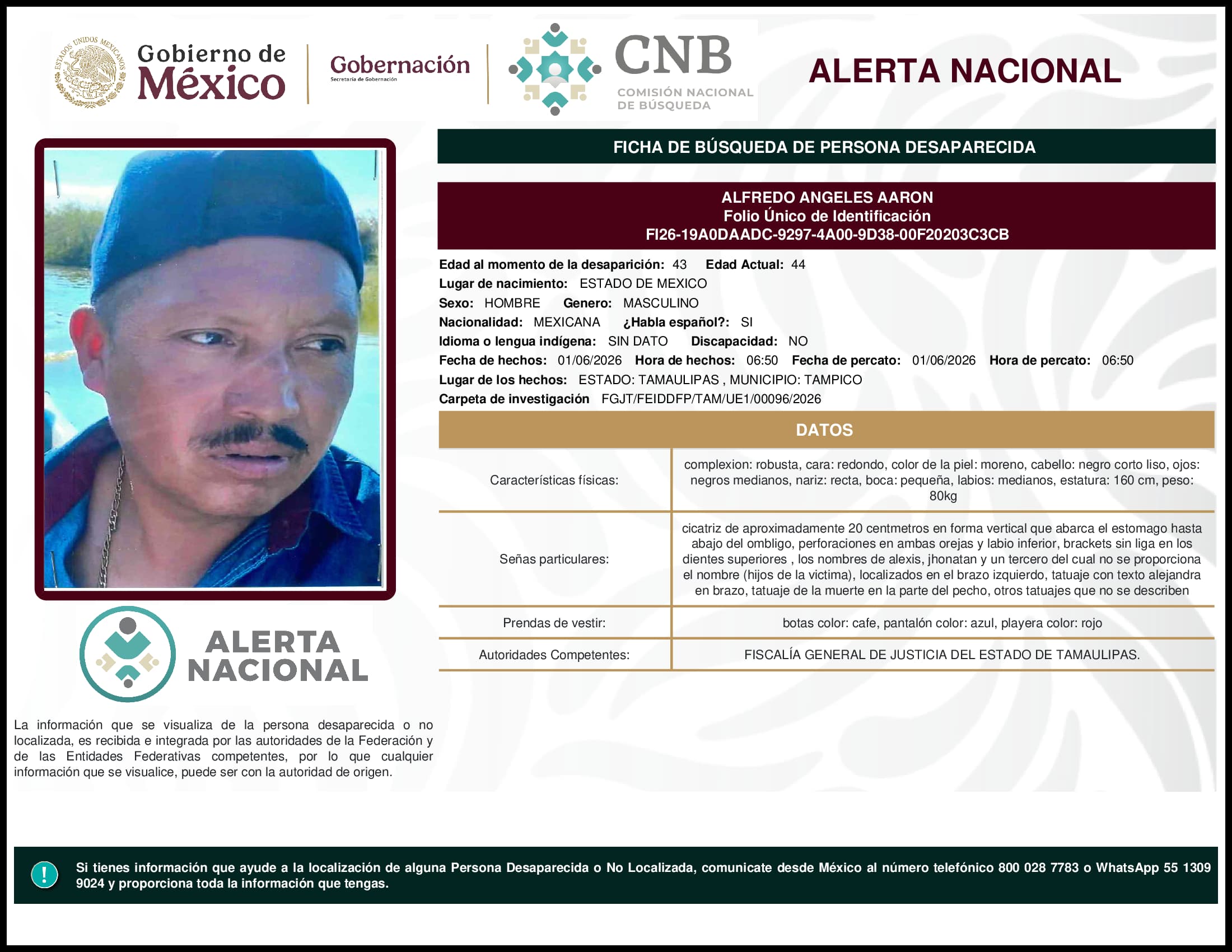 Persona desaparecida Alfredo Angeles Aaron