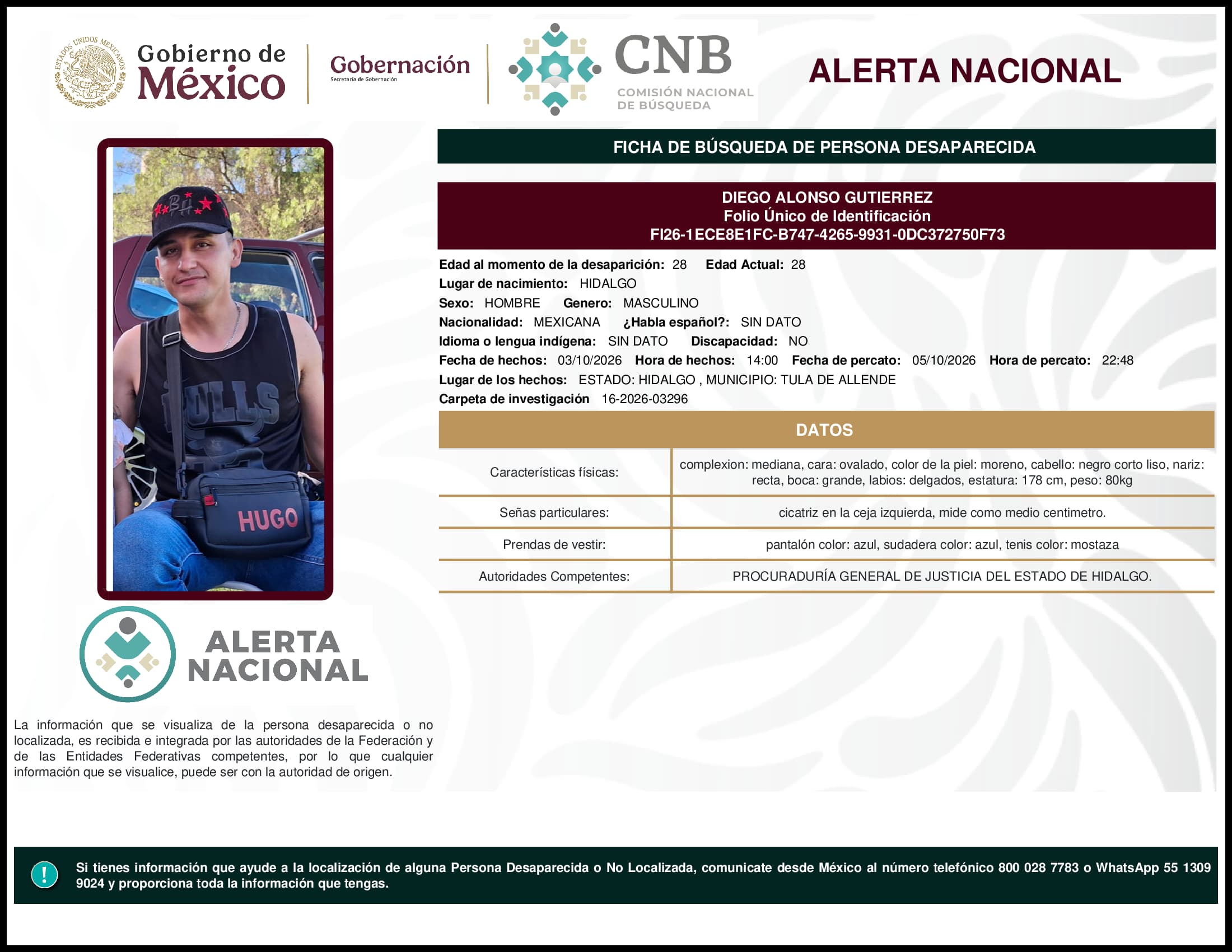 Persona desaparecida Diego Alonso Gutierrez
