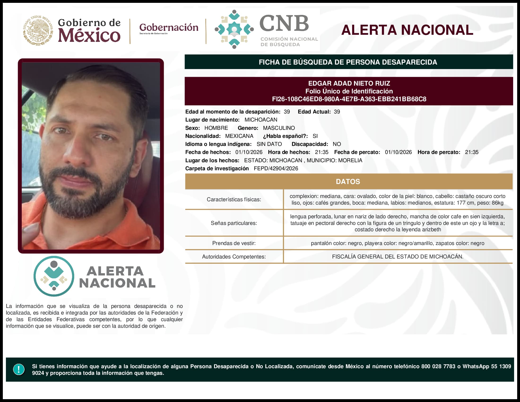 Persona desaparecida Edgar Adad Nieto Ruiz