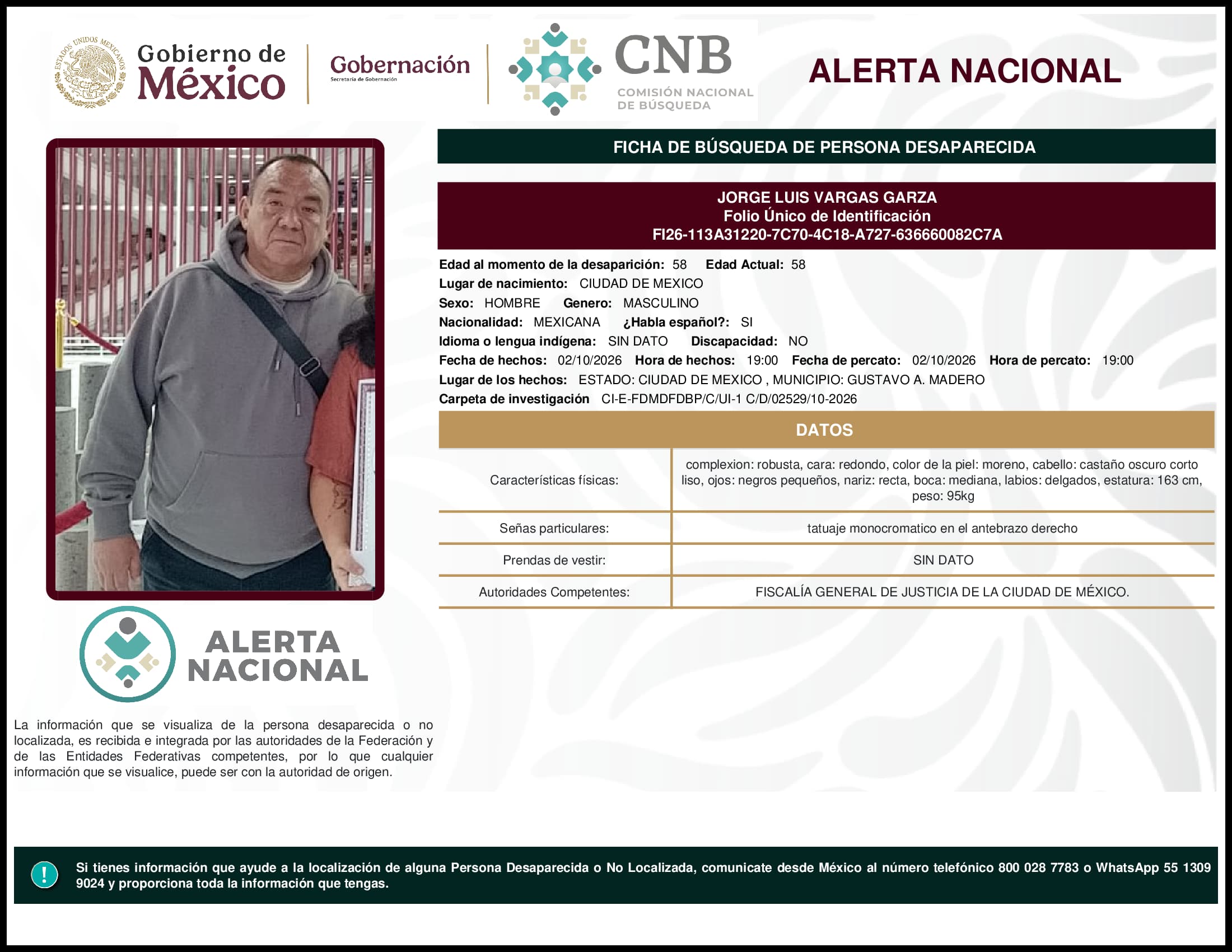 Persona desaparecida Jorge Luis Vargas Garza