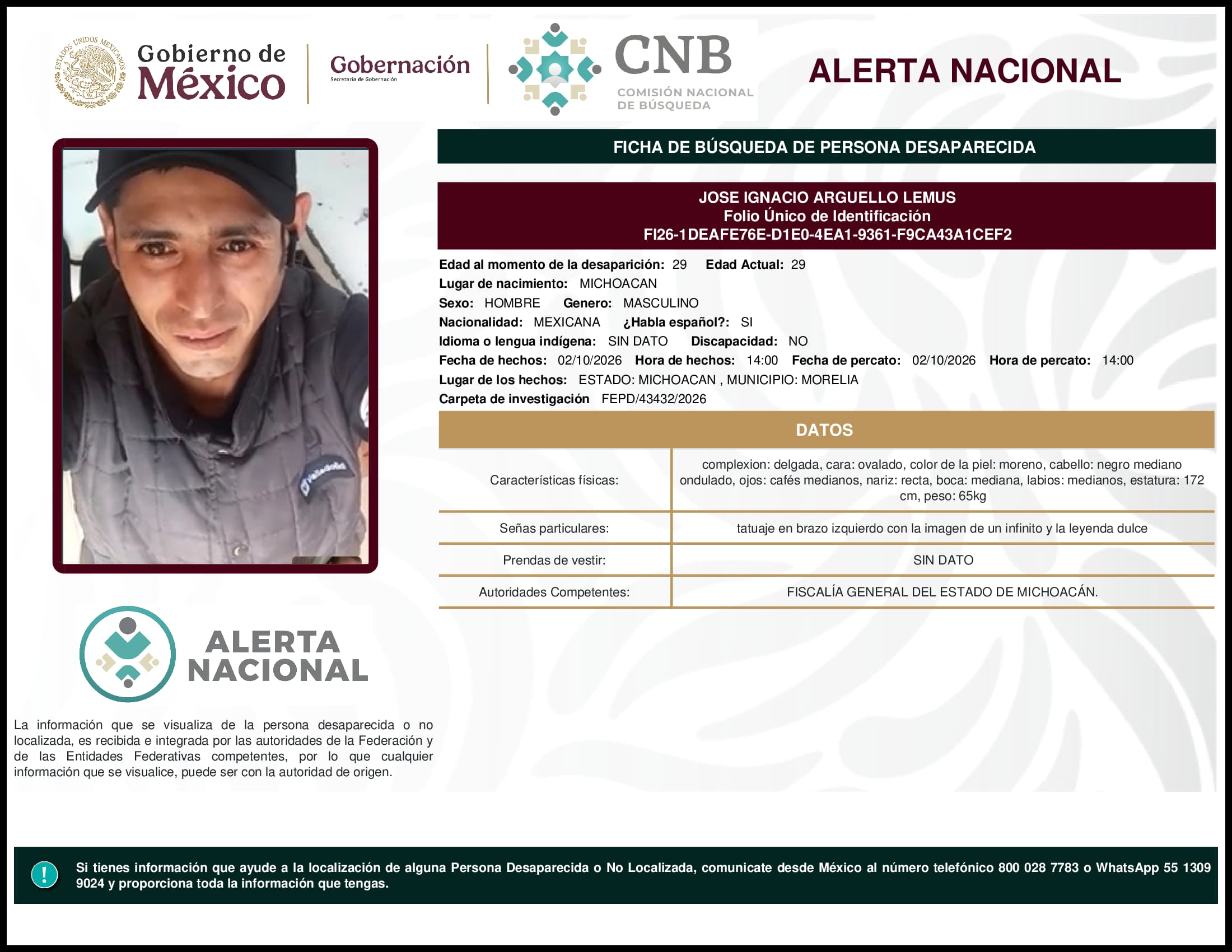 Persona desaparecida Jose Ignacio Arguello Lemus