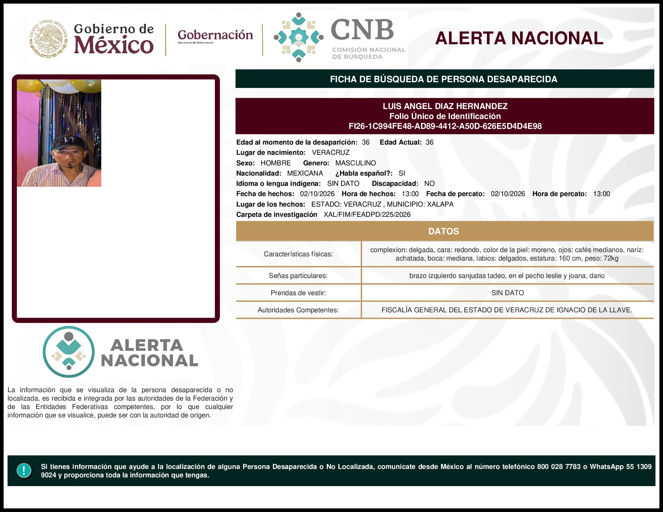 Persona desaparecida Luis Angel Diaz Hernandez