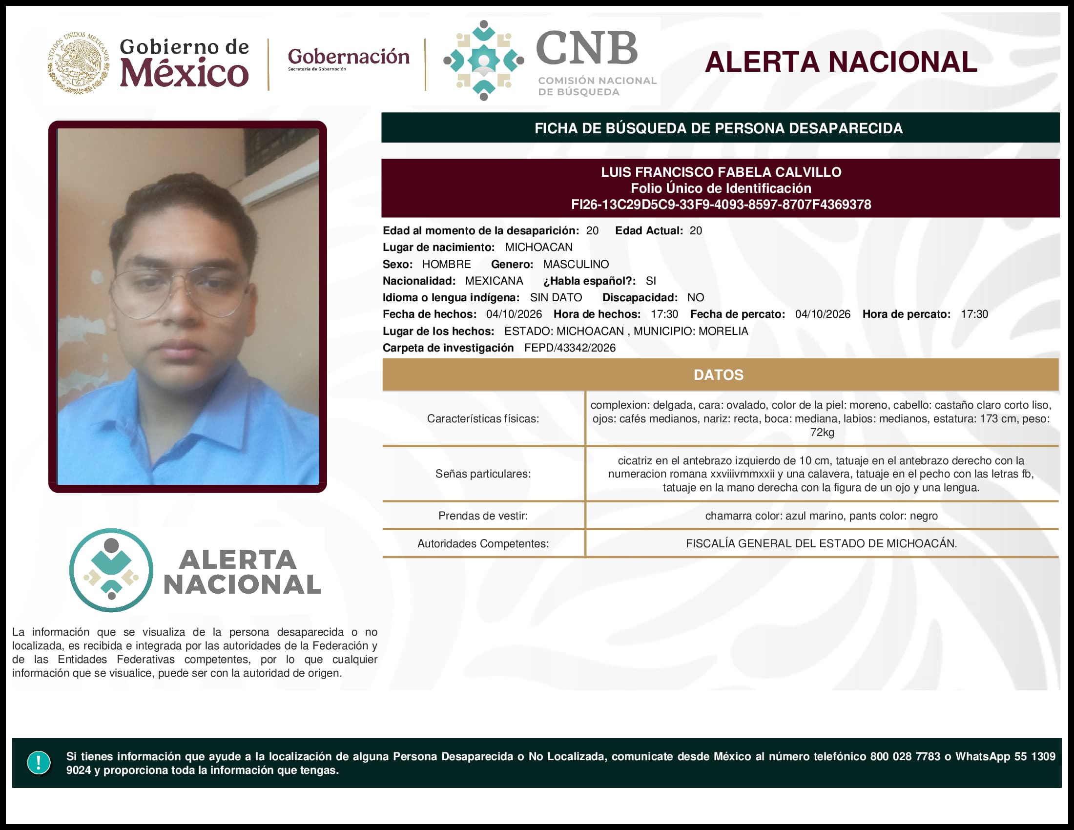 Persona desaparecida Luis Francisco Fabela Calvillo