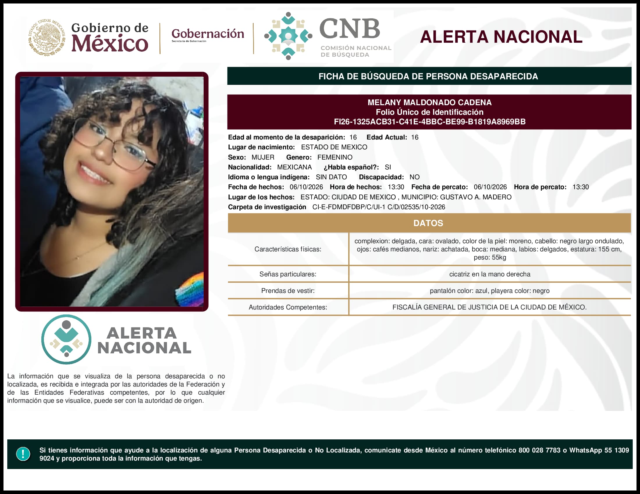 Persona desaparecida Melany Maldonado Cadena