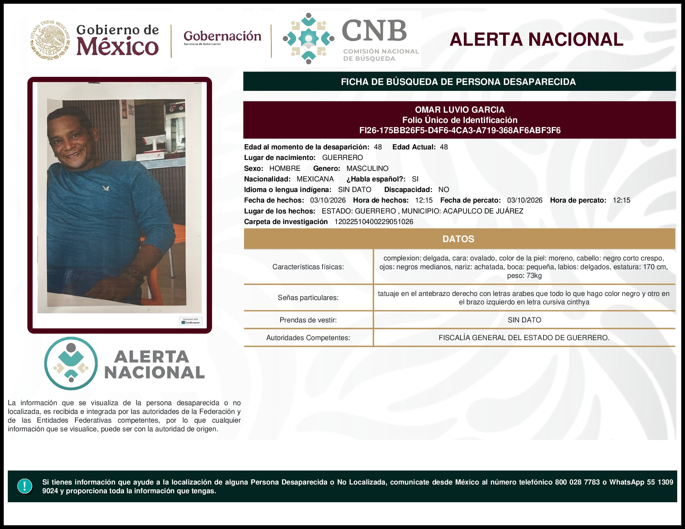 Persona desaparecida Omar Luvio Garcia