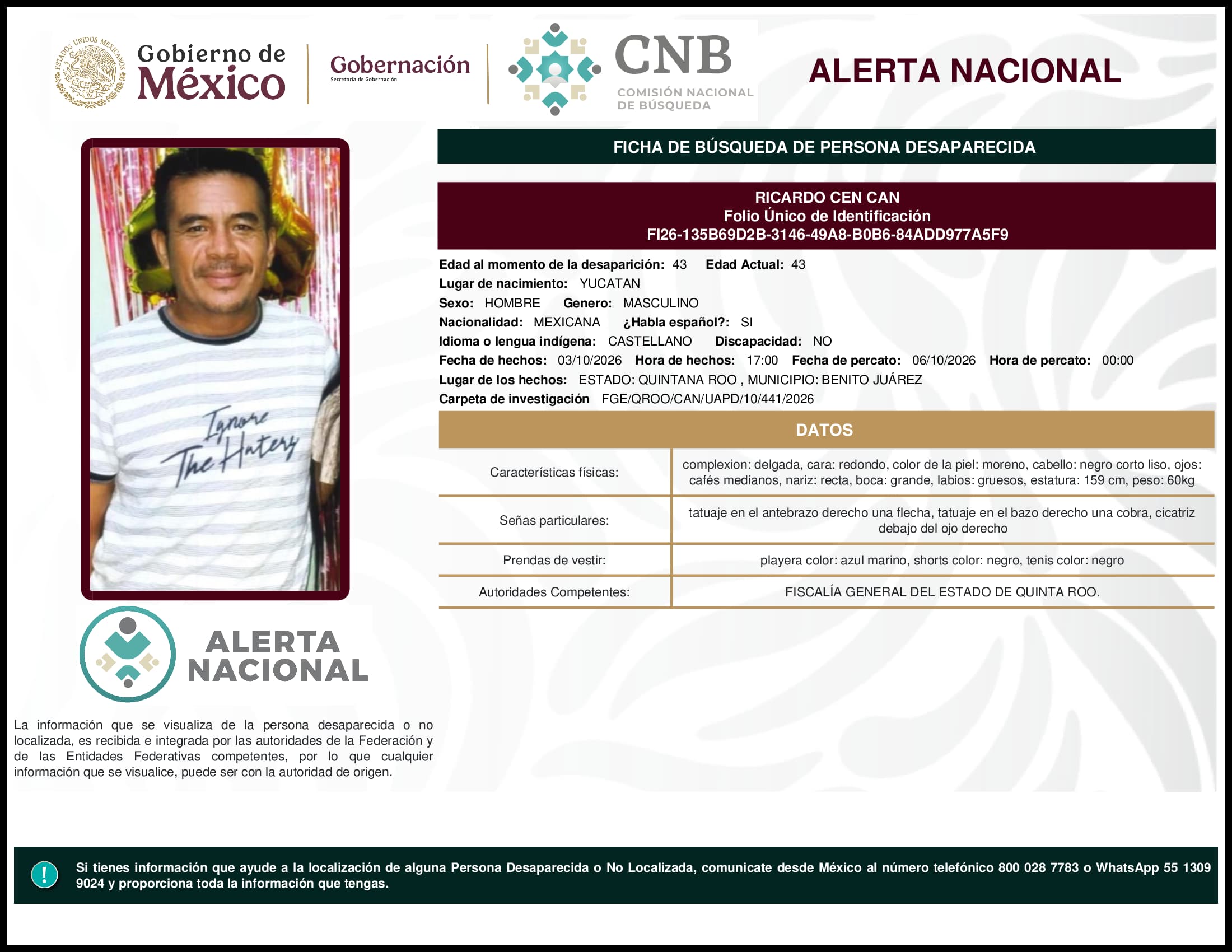 Persona desaparecida Ricardo Cen Can