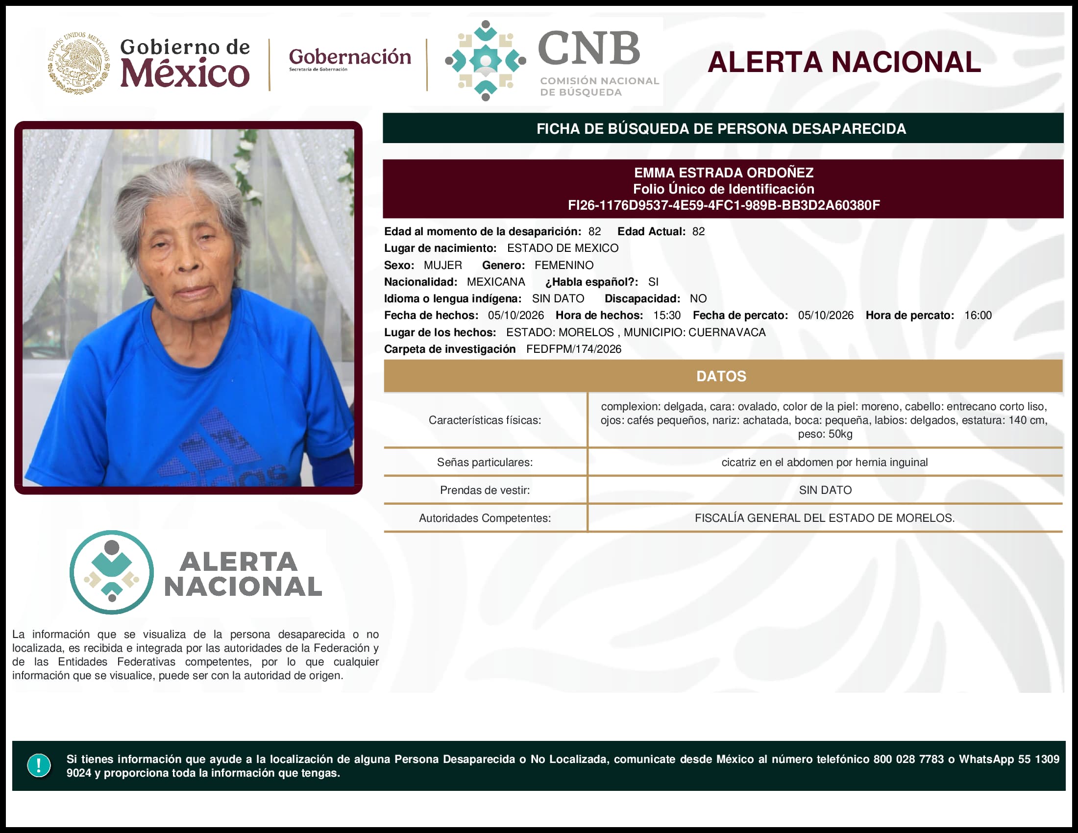 Persona desaparecida Emma Estrada Ordonez
