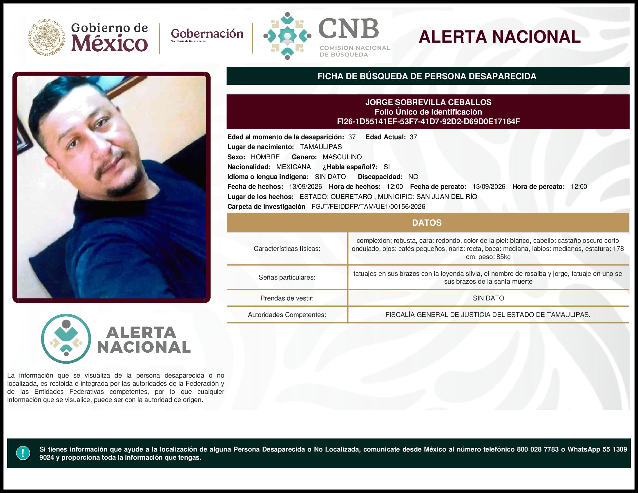 Persona desaparecida Jorge Sobrevilla Ceballos