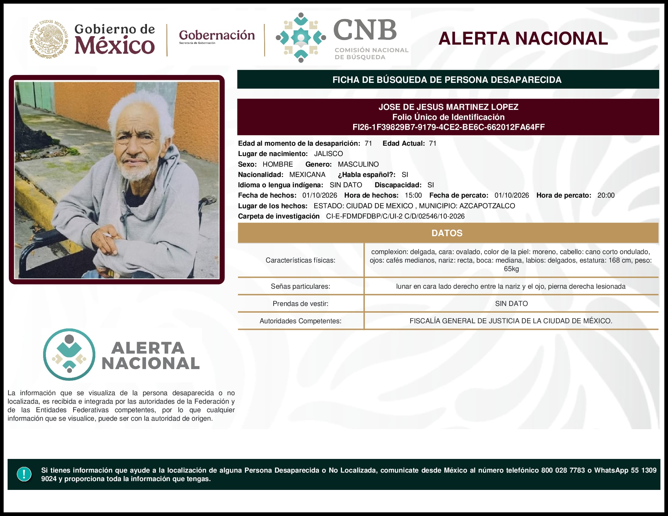 Persona desaparecida Jose De Jesus Martinez Lopez