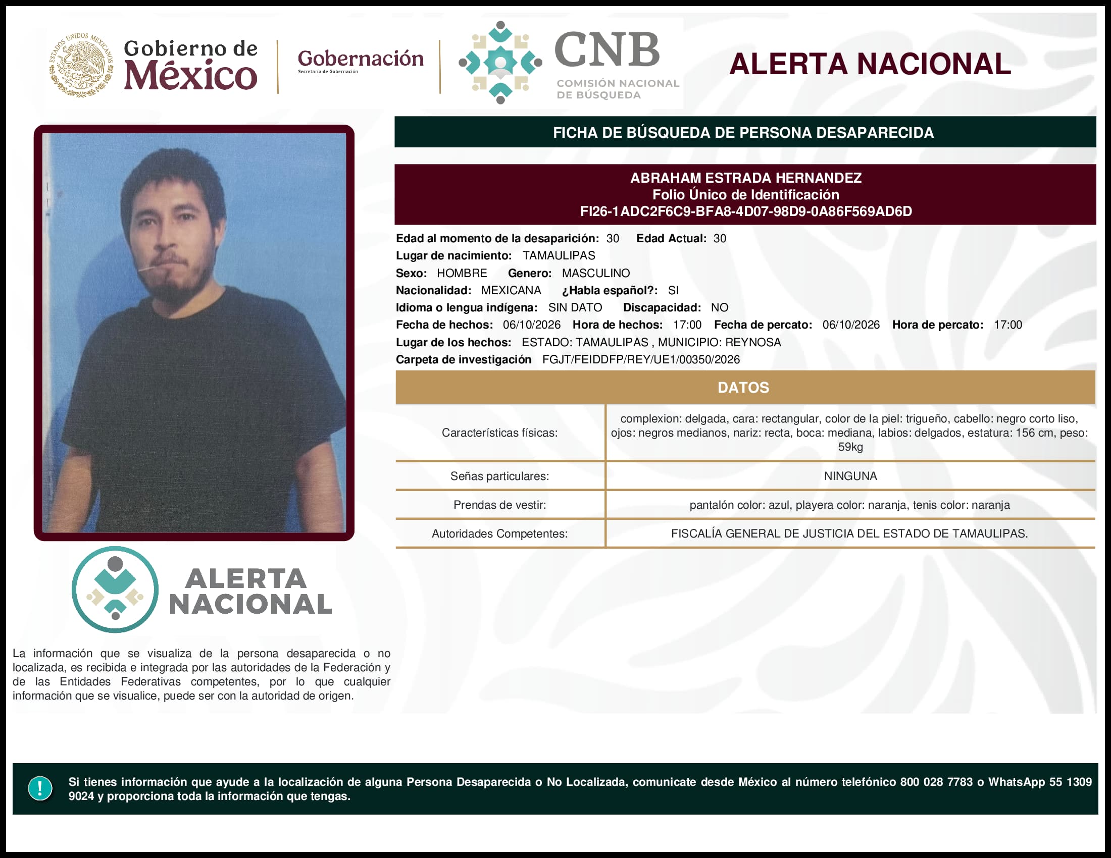 Persona desaparecida Abraham Estrada Hernandez