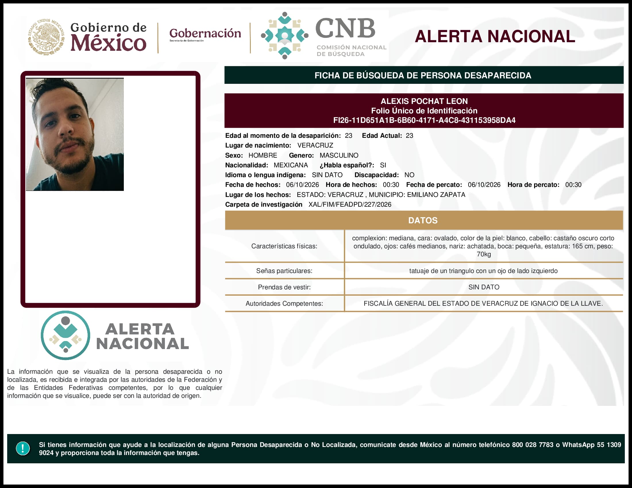 Persona desaparecida Alexis Pochat Leon