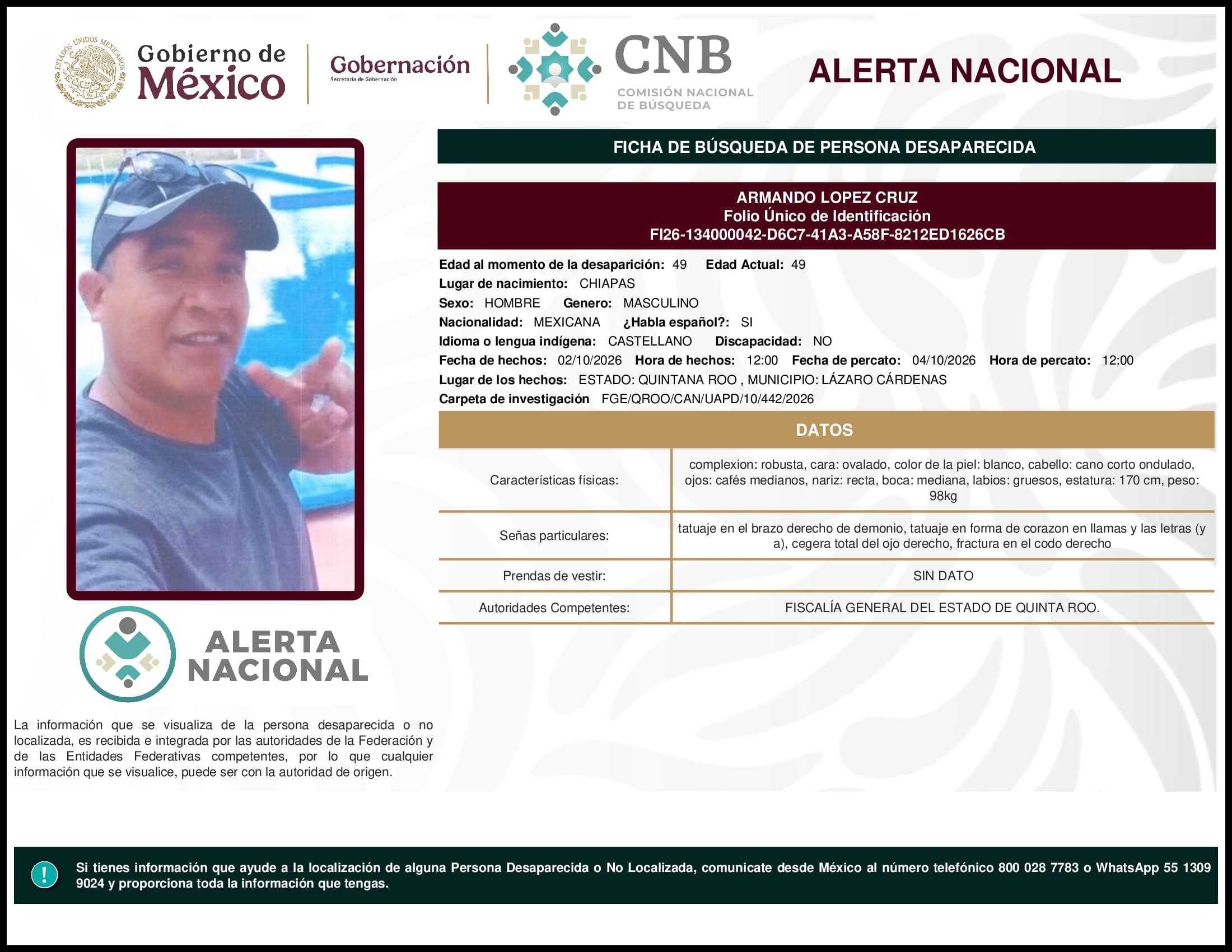 Persona desaparecida Armando Lopez Cruz