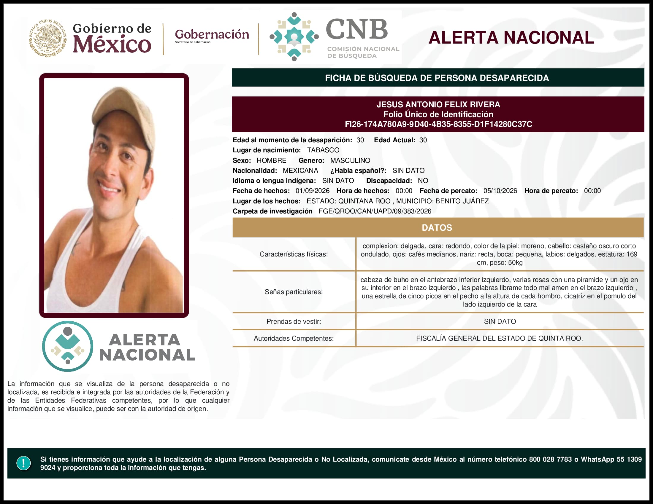 Persona desaparecida Jesus Antonio Felix Rivera
