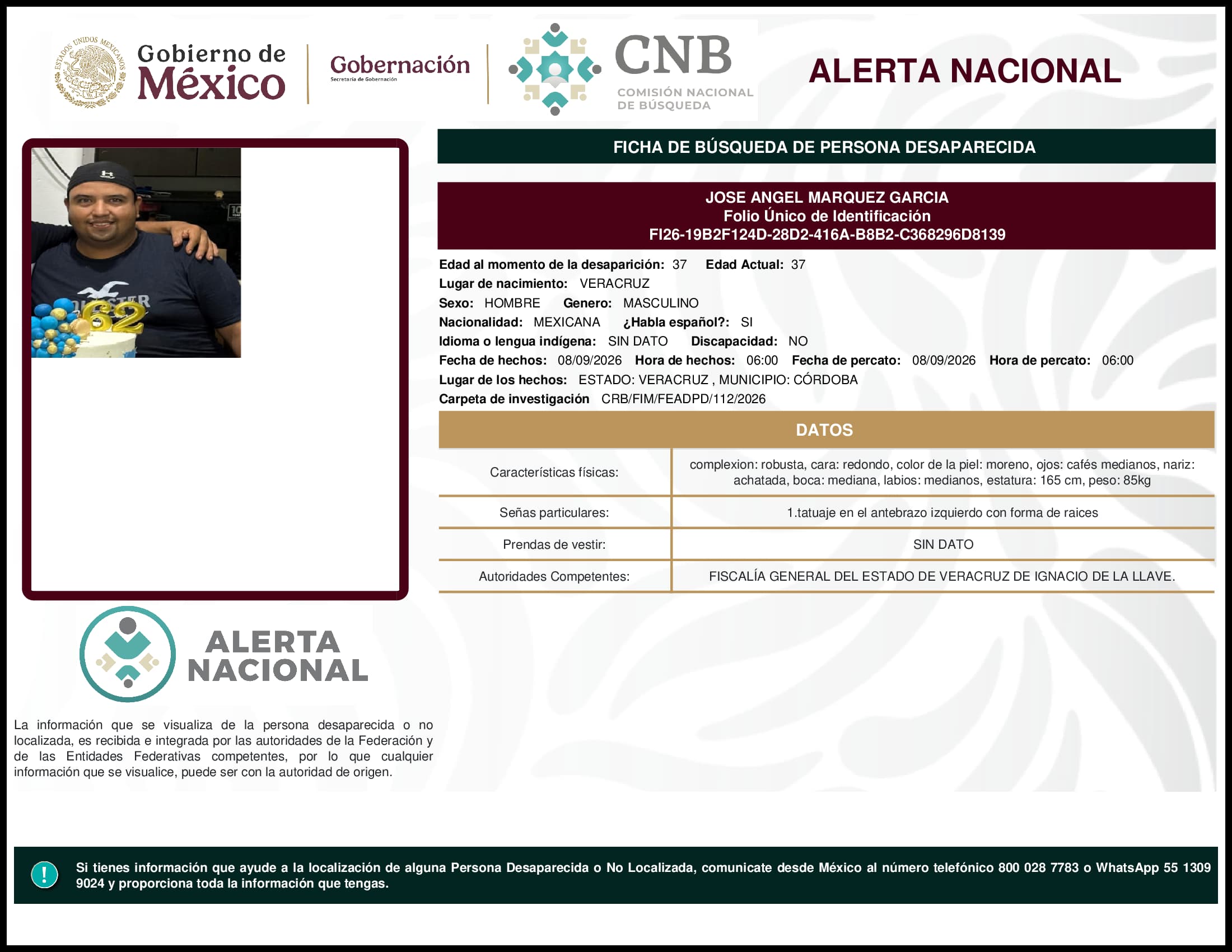 Persona desaparecida Jose Angel Marquez Garcia