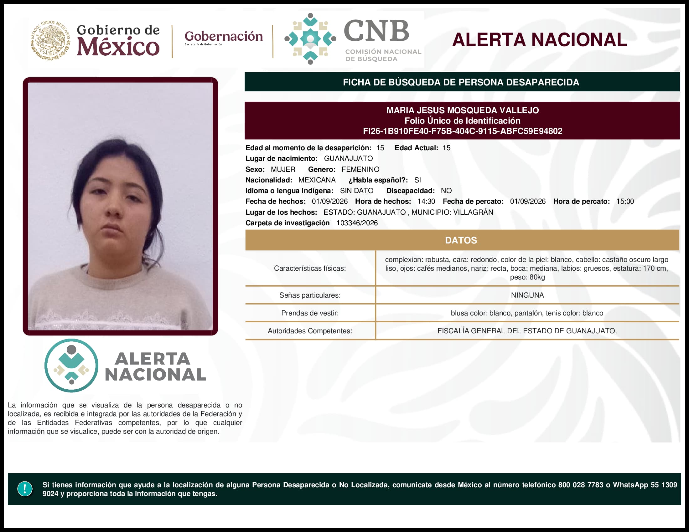 Persona desaparecida Maria Jesus Mosqueda Vallejo