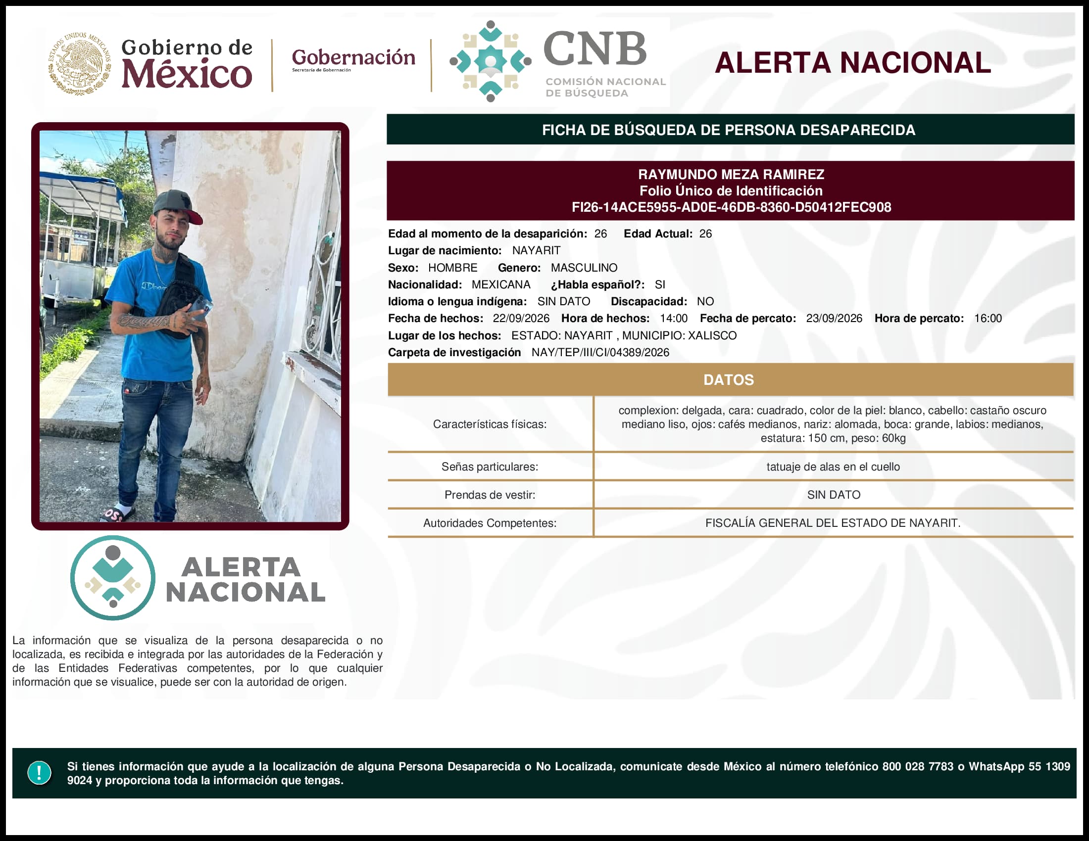 Persona desaparecida Raymundo Meza Ramirez