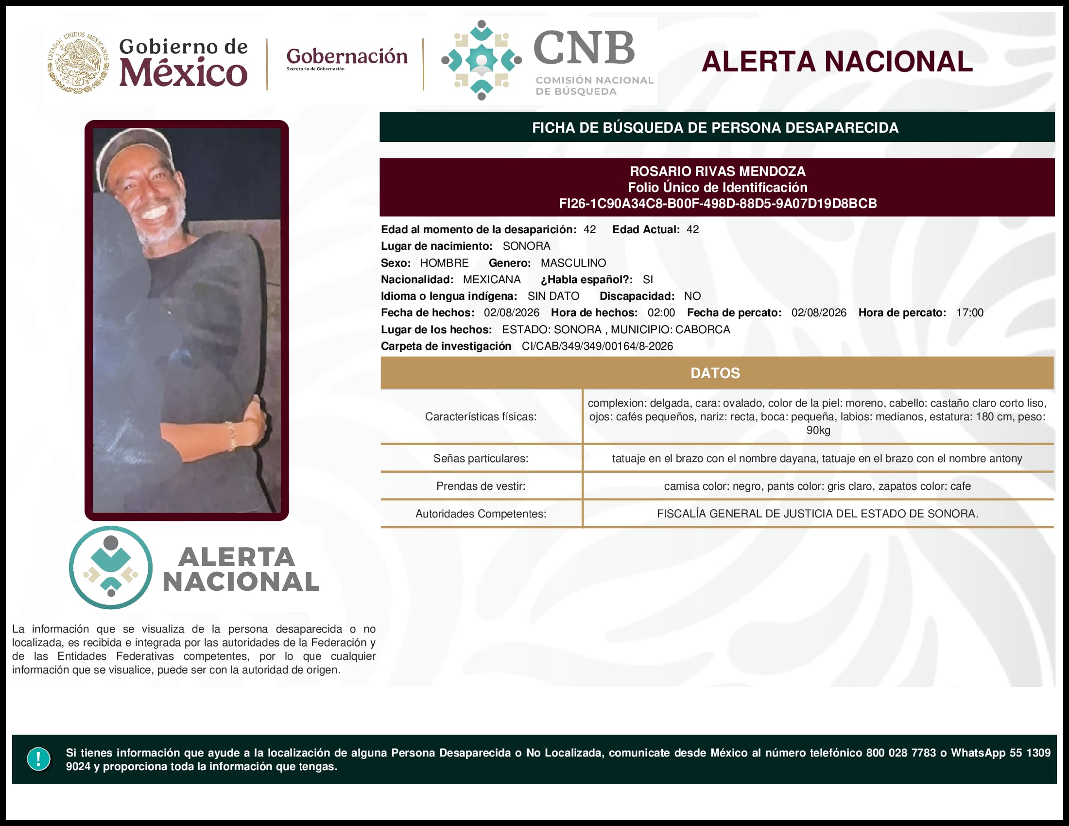 Persona desaparecida Rosario Rivas Mendoza