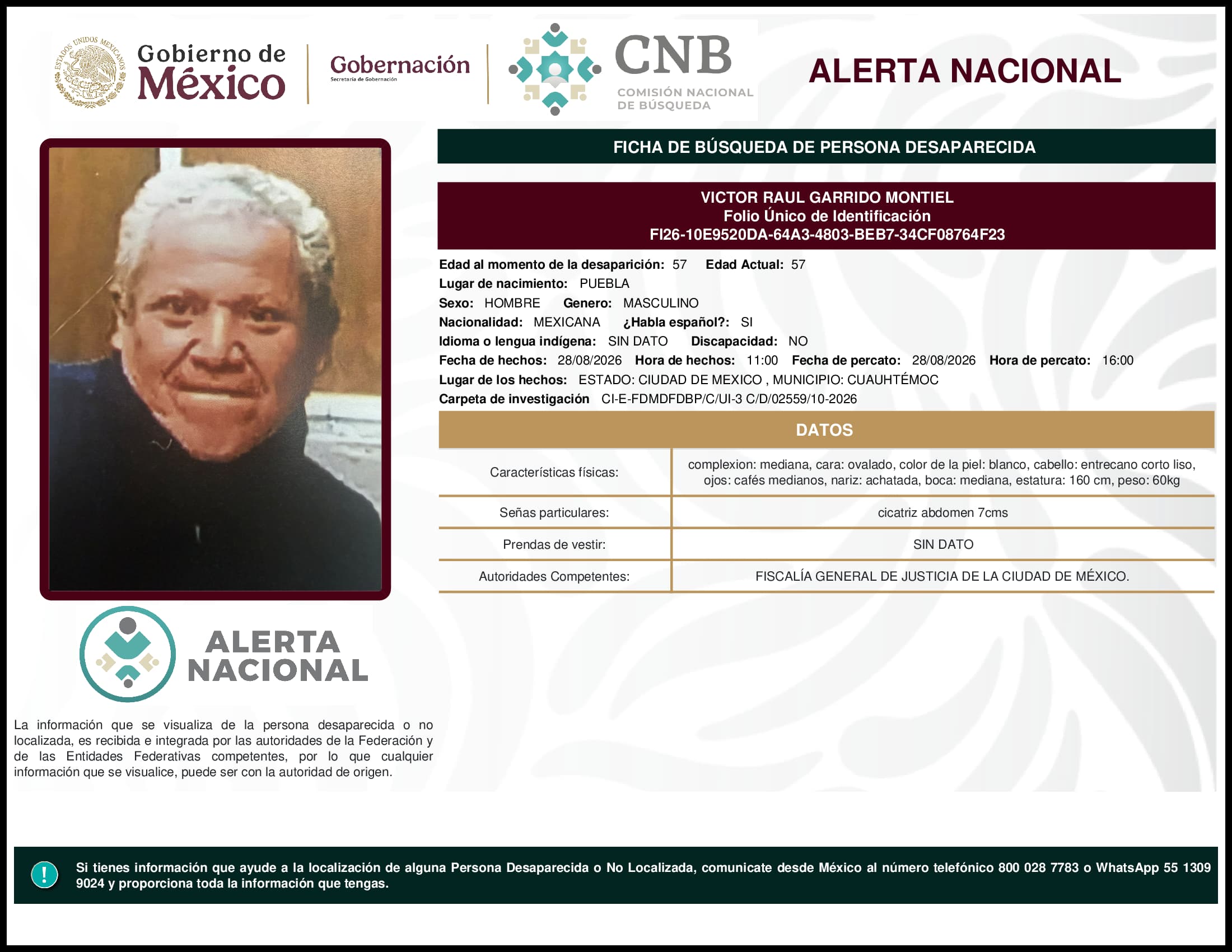 Persona desaparecida Victor Raul Garrido Montiel