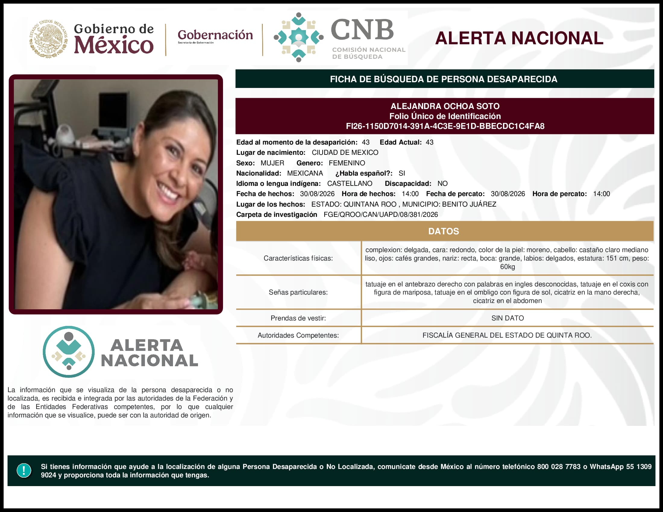 Persona desaparecida Alejandra Ochoa Soto