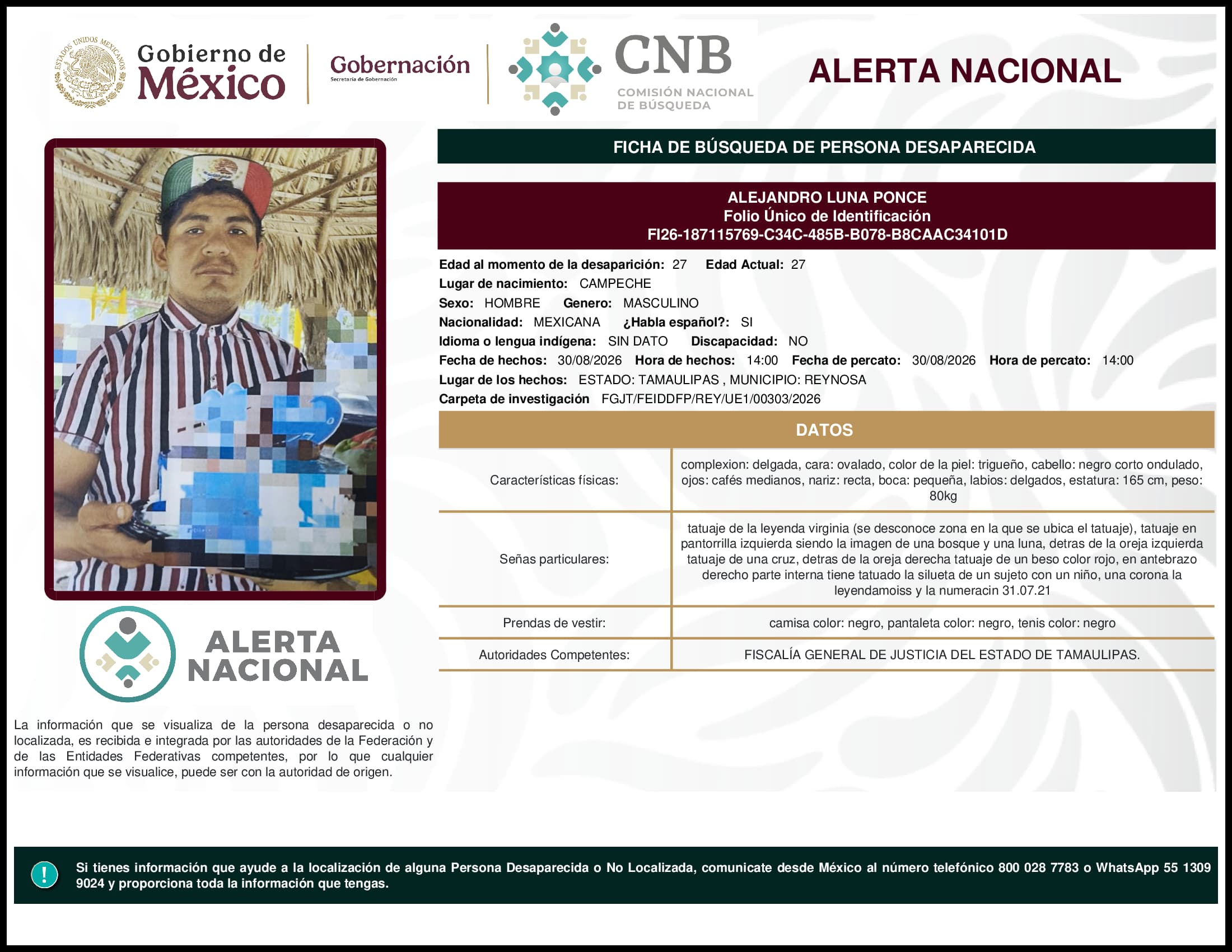 Persona desaparecida Alejandro Luna Ponce