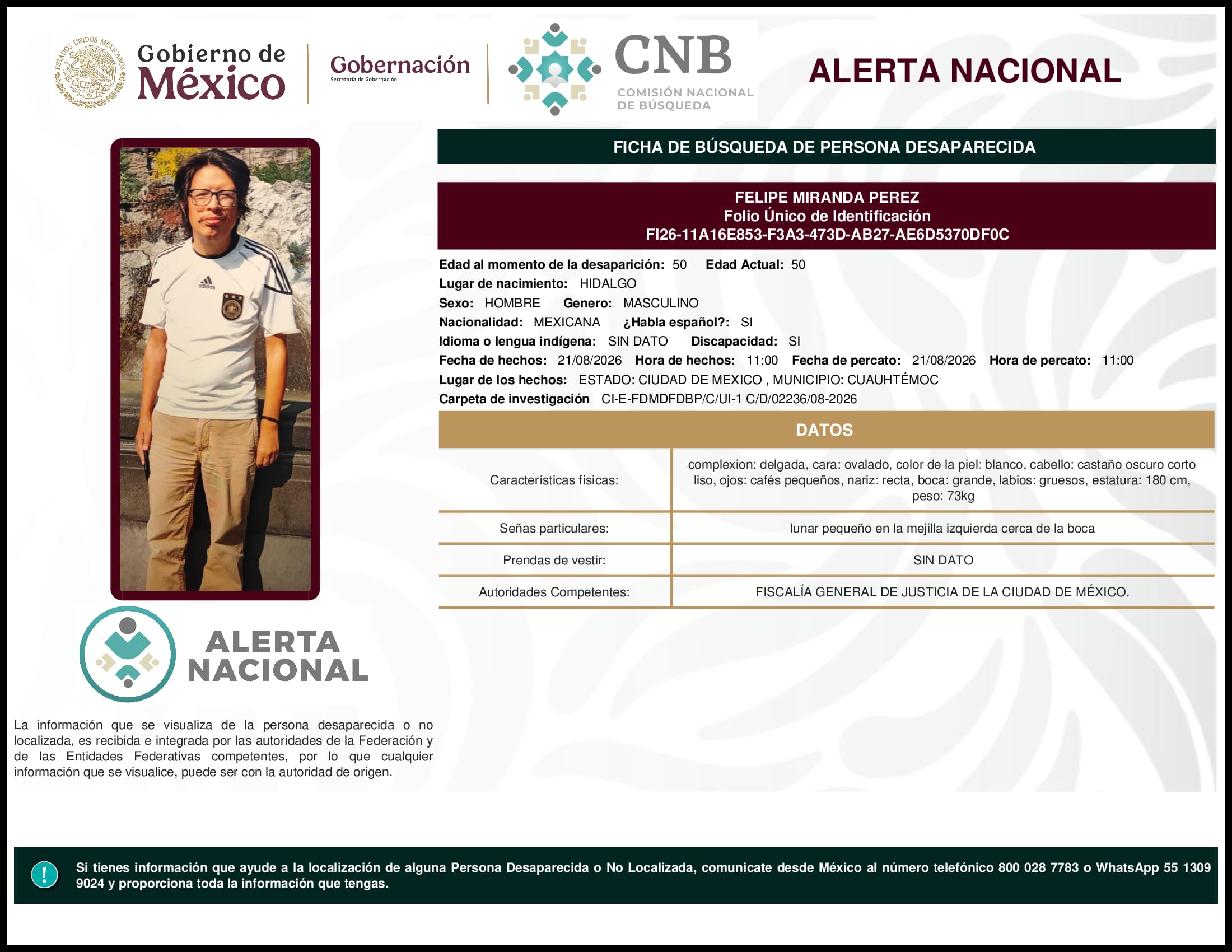 Persona desaparecida Felipe Miranda Perez