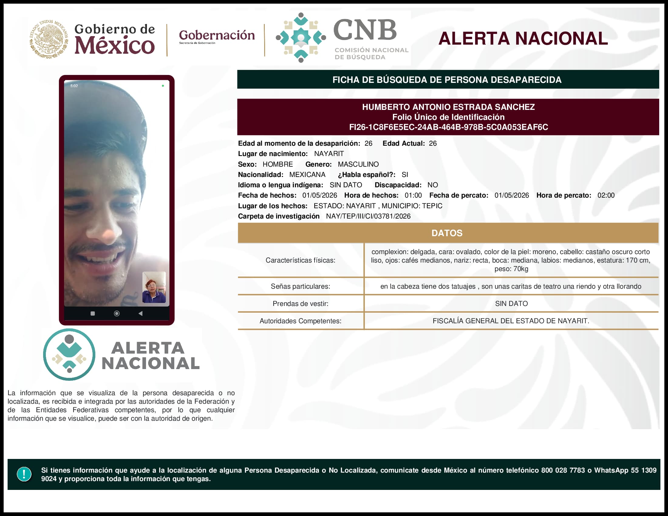 Persona desaparecida Humberto Antonio Estrada Sanchez