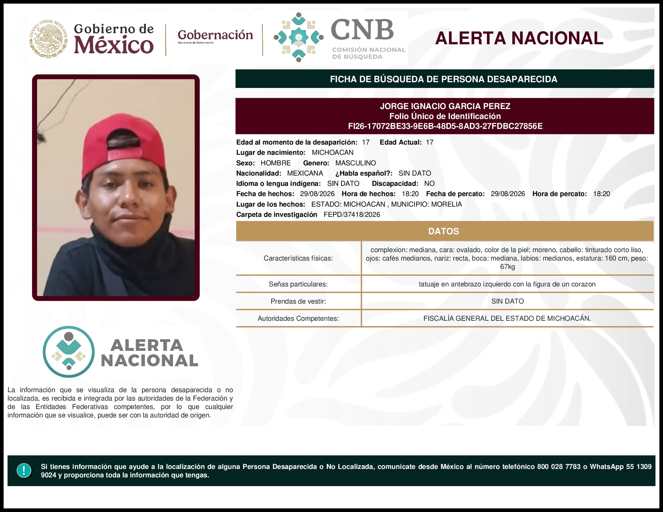 Persona desaparecida Jorge Ignacio Garcia Perez