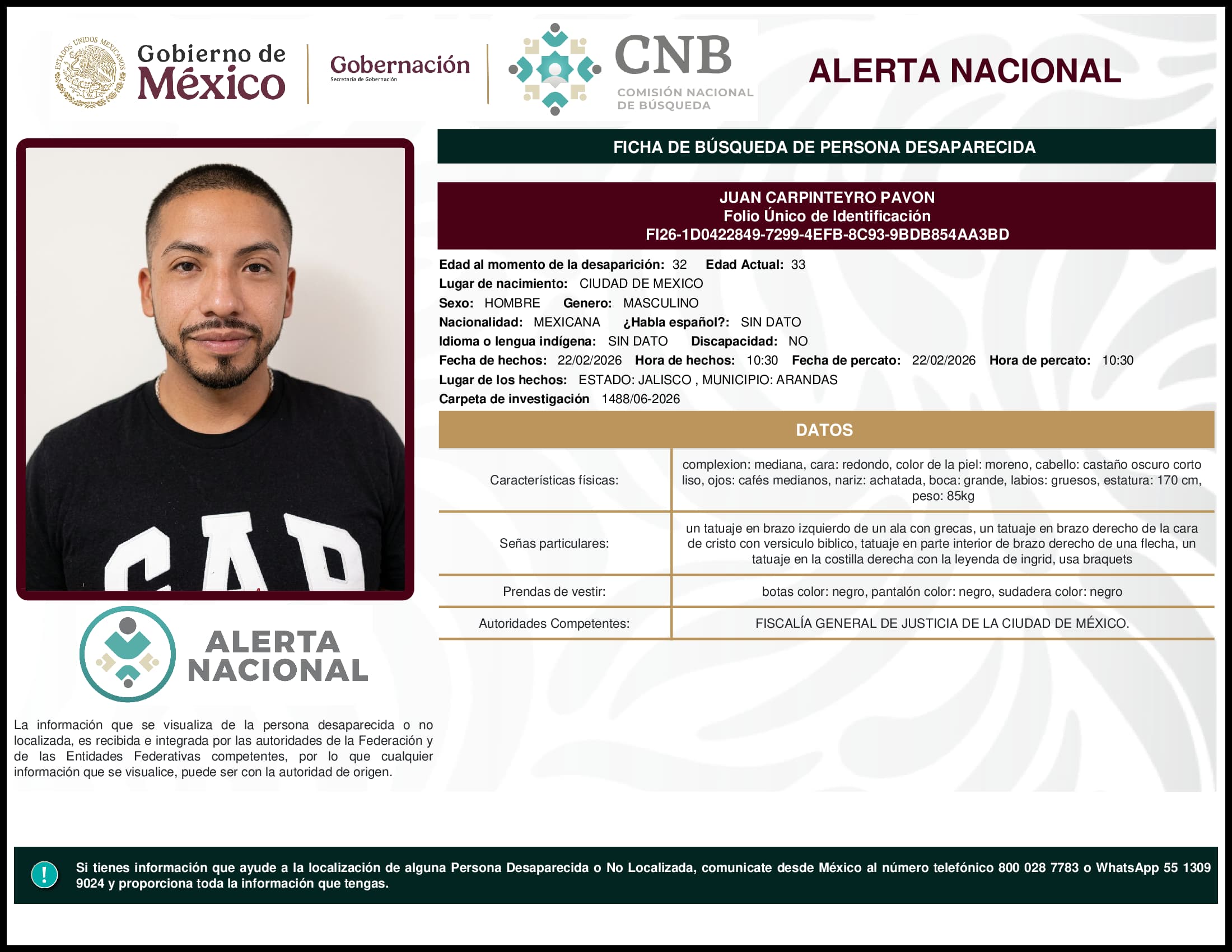 Persona desaparecida Juan Carpinteyro Pavon