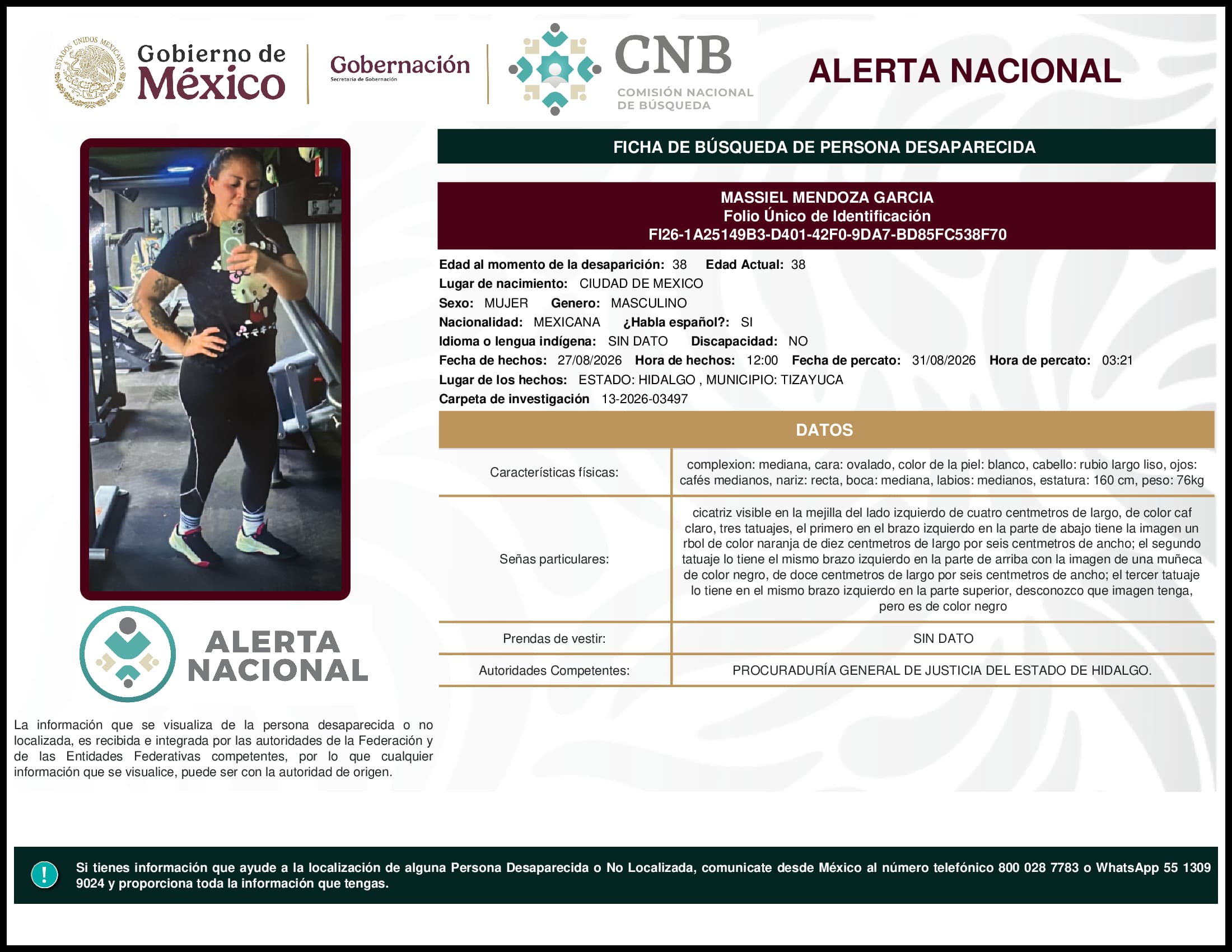 Persona desaparecida Massiel Mendoza Garcia