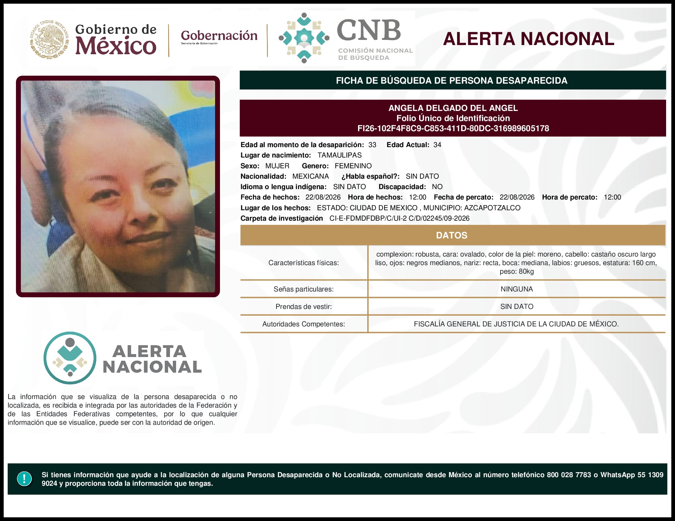 Persona desaparecida Angela  Delgado  Del  Angel  