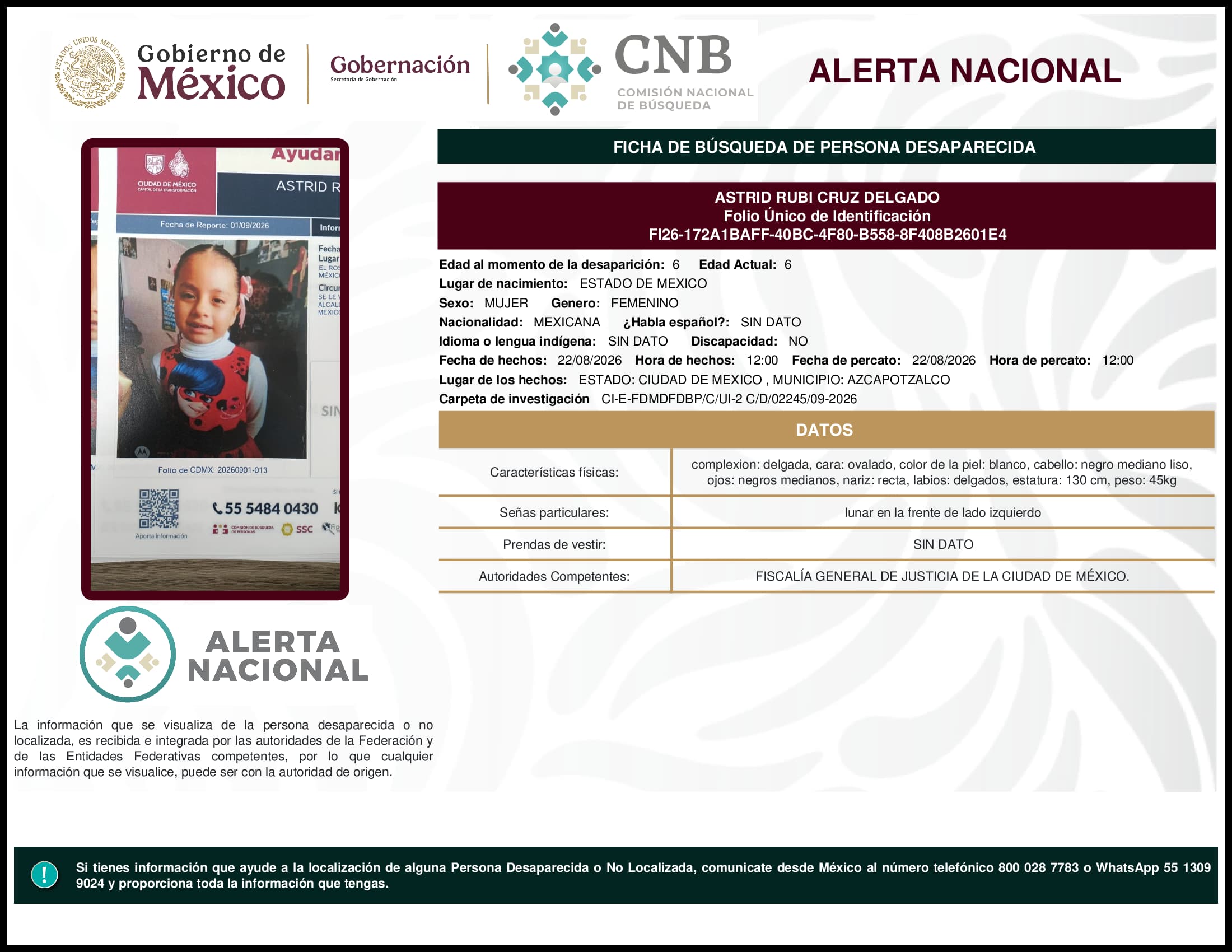 Persona desaparecida Astrid  Rubi  Cruz  Delgado  