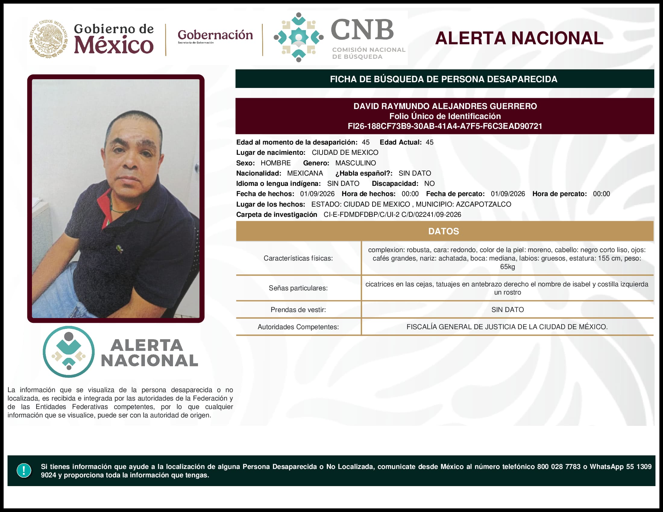 Persona desaparecida David  Raymundo  Alejandres  Guerrero  
