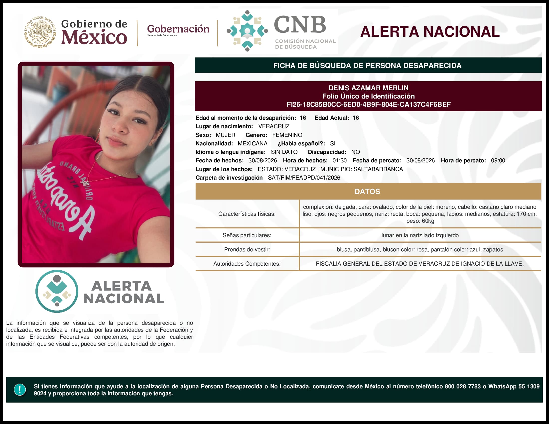 Persona desaparecida Denis  Azamar  Merlin  