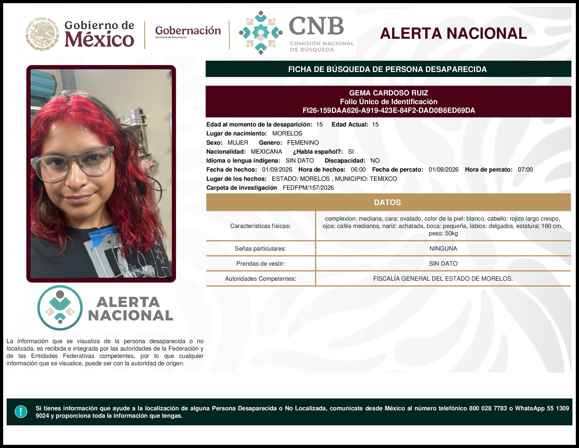 Persona desaparecida Gema  Cardoso  Ruiz  