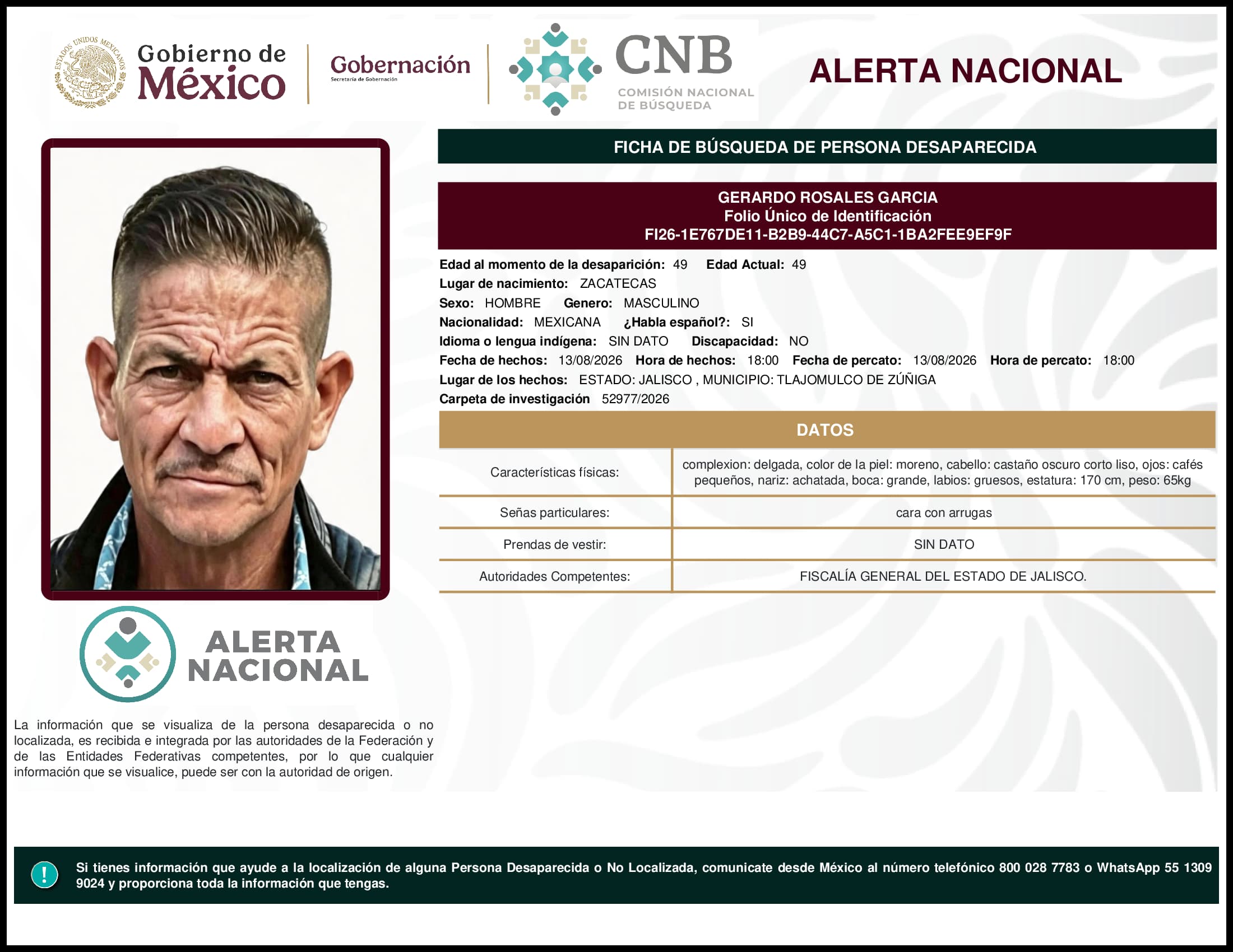 Persona desaparecida Gerardo  Rosales  Garcia  