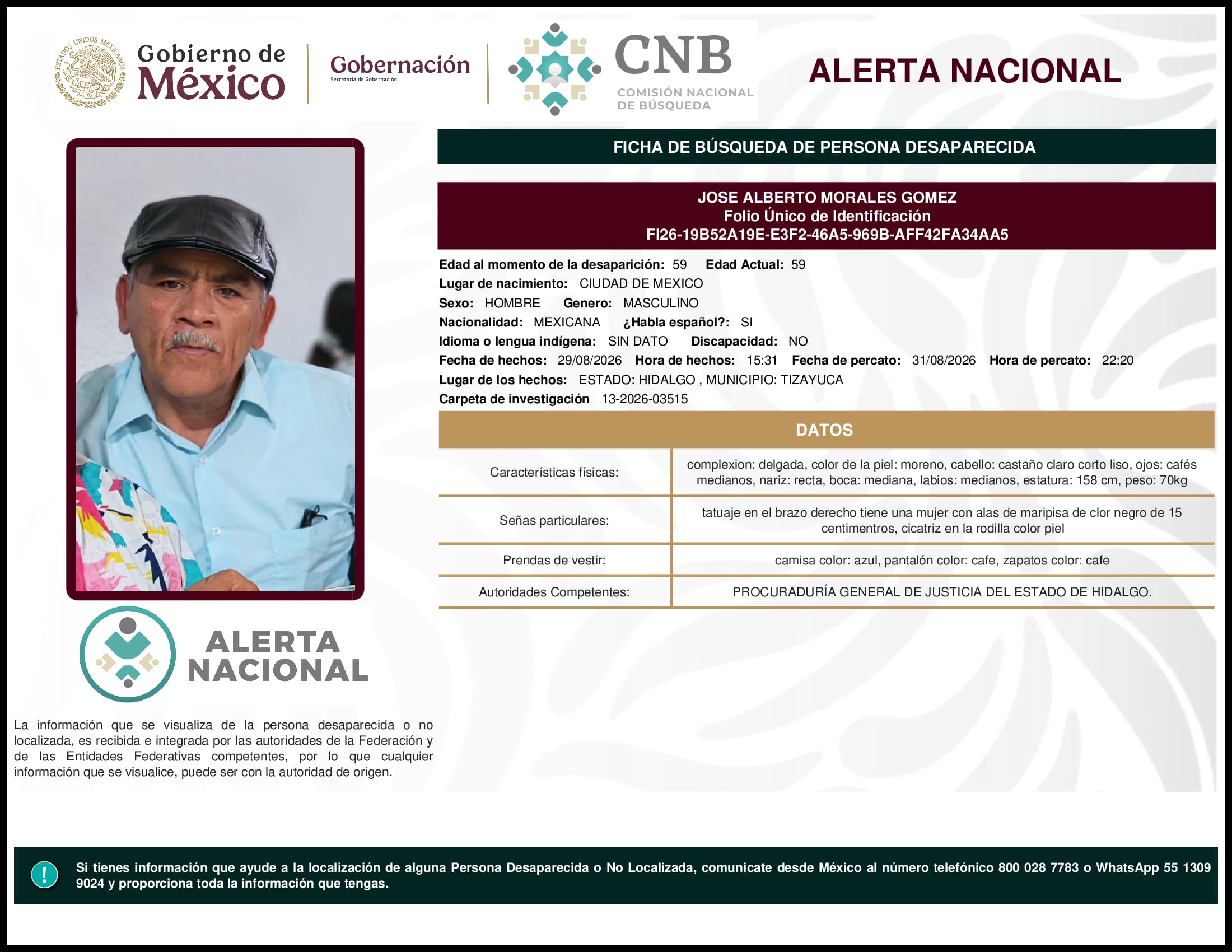 Persona desaparecida Jose  Alberto  Morales  Gomez  