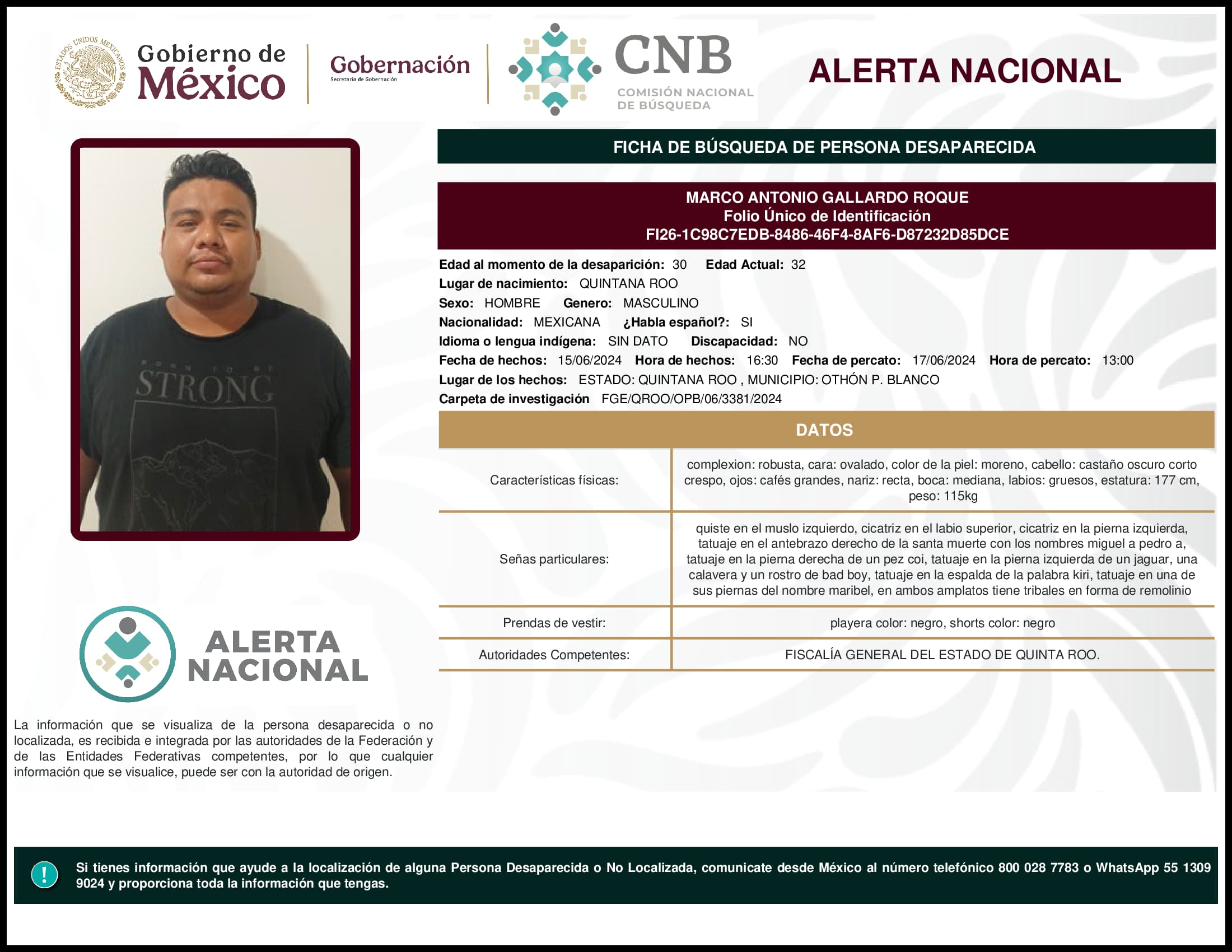 Persona desaparecida Marco  Antonio  Gallardo  Roque  