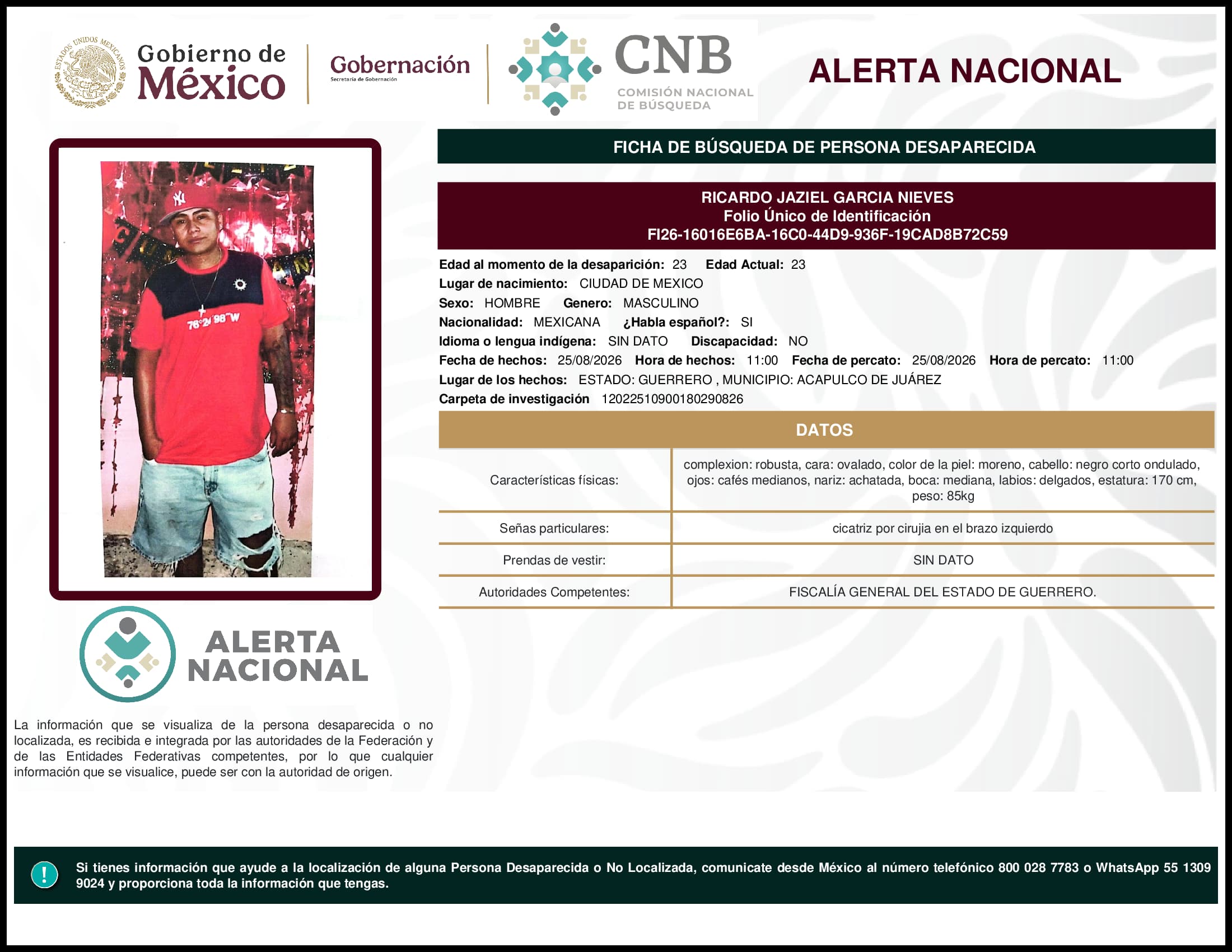 Persona desaparecida Ricardo  Jaziel  Garcia  Nieves  