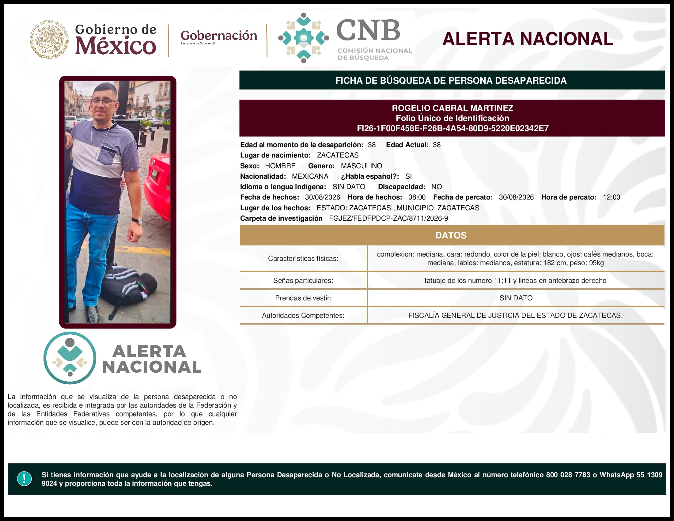 Persona desaparecida Rogelio  Cabral  Martinez  