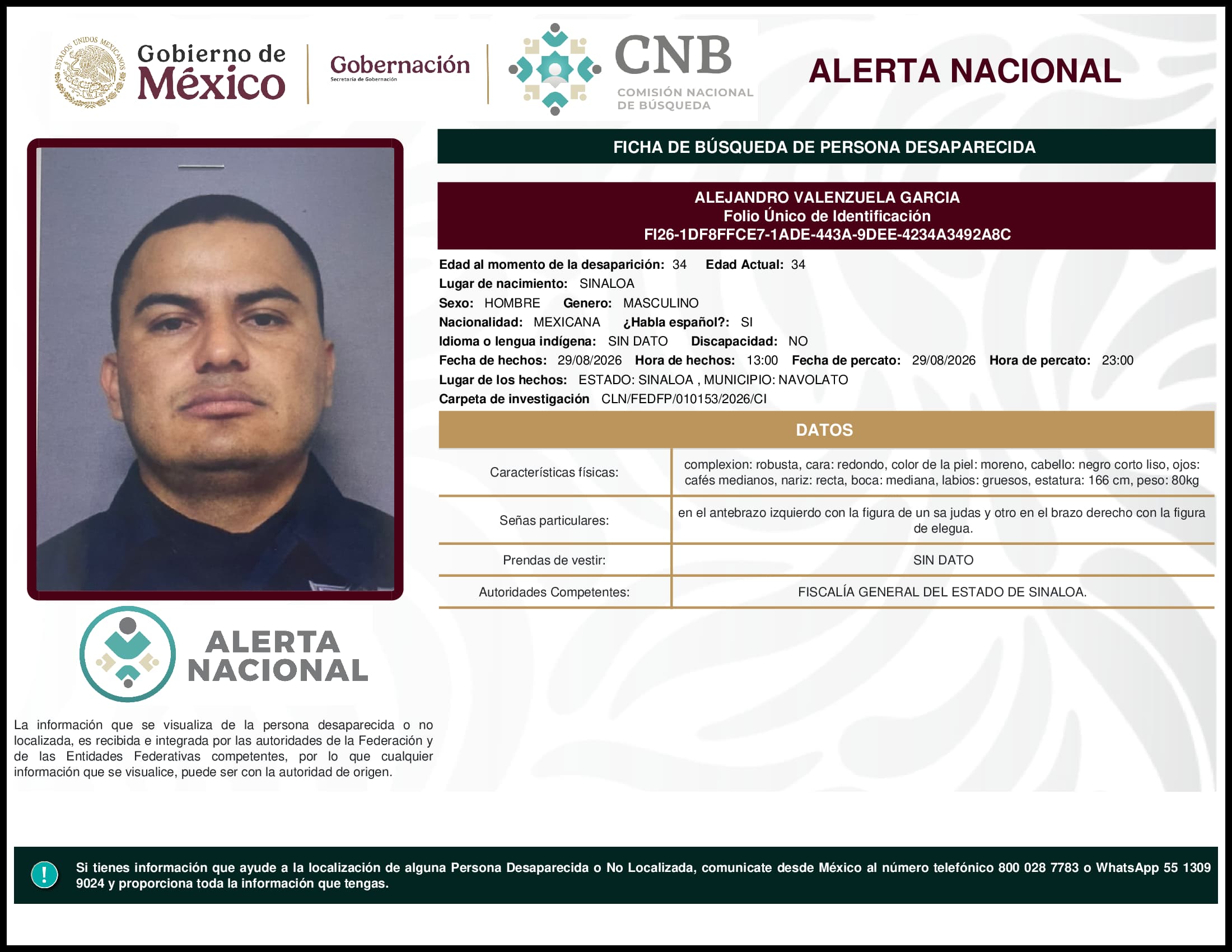 Persona desaparecida Alejandro Valenzuela Garcia
