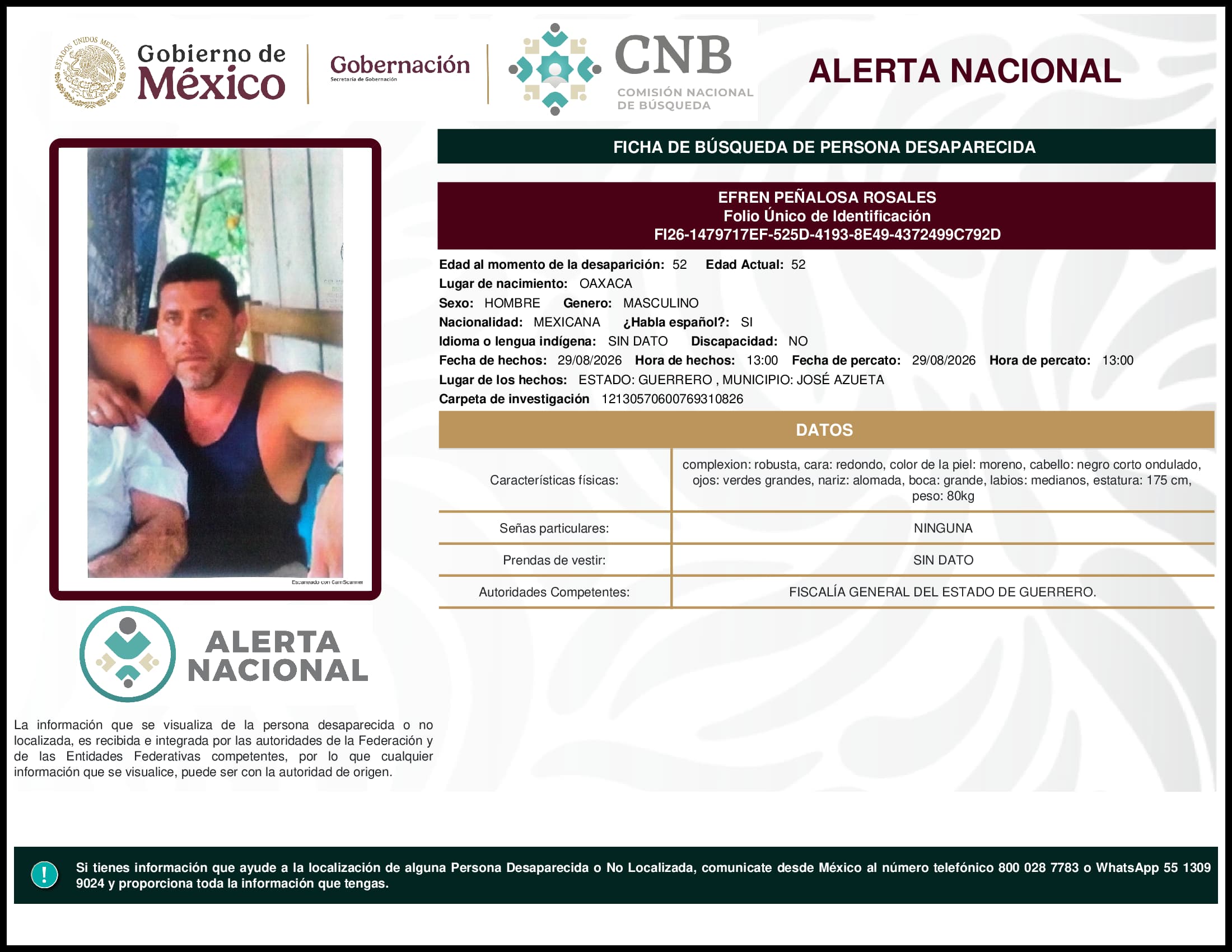 Persona desaparecida Efren Penalosa Rosales