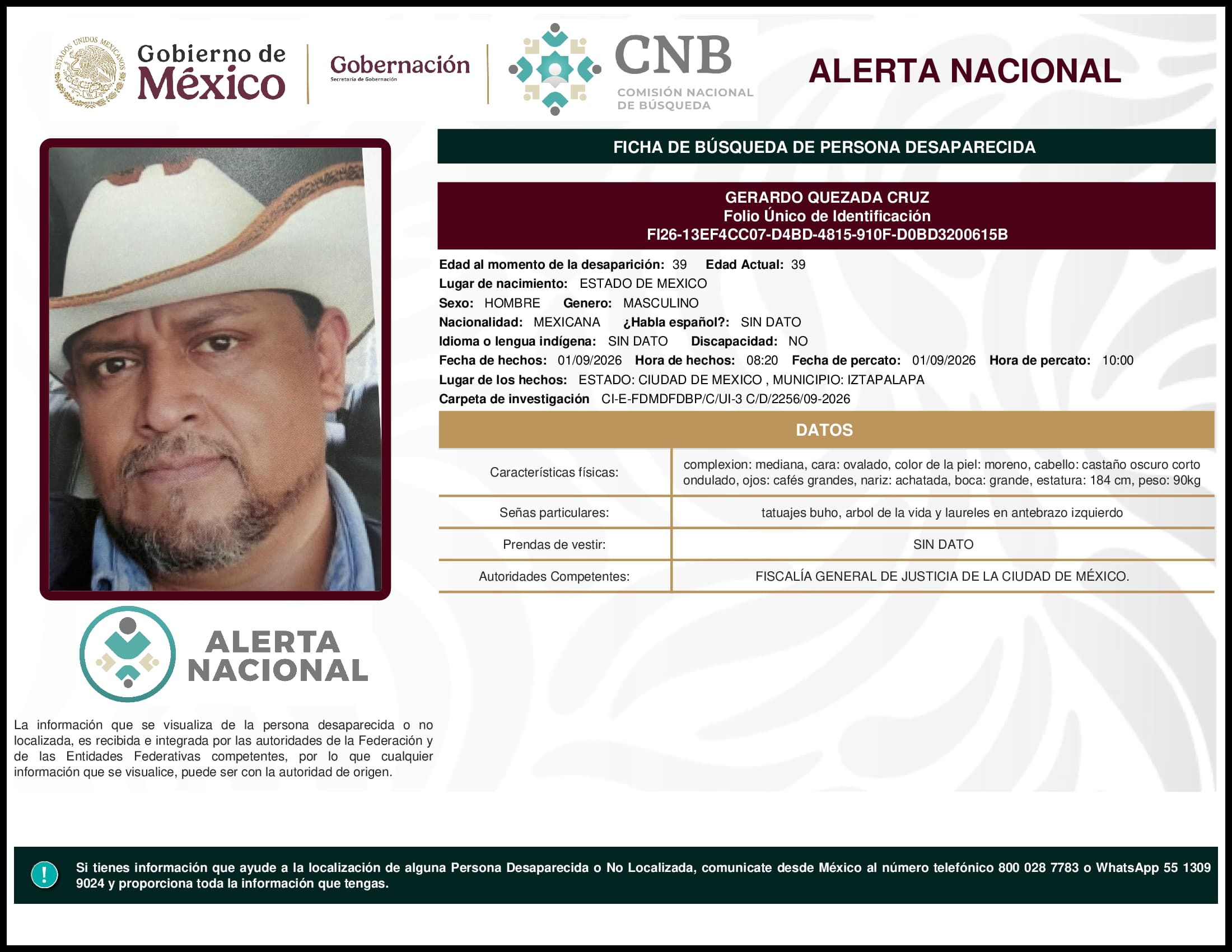 Persona desaparecida Gerardo Quezada Cruz