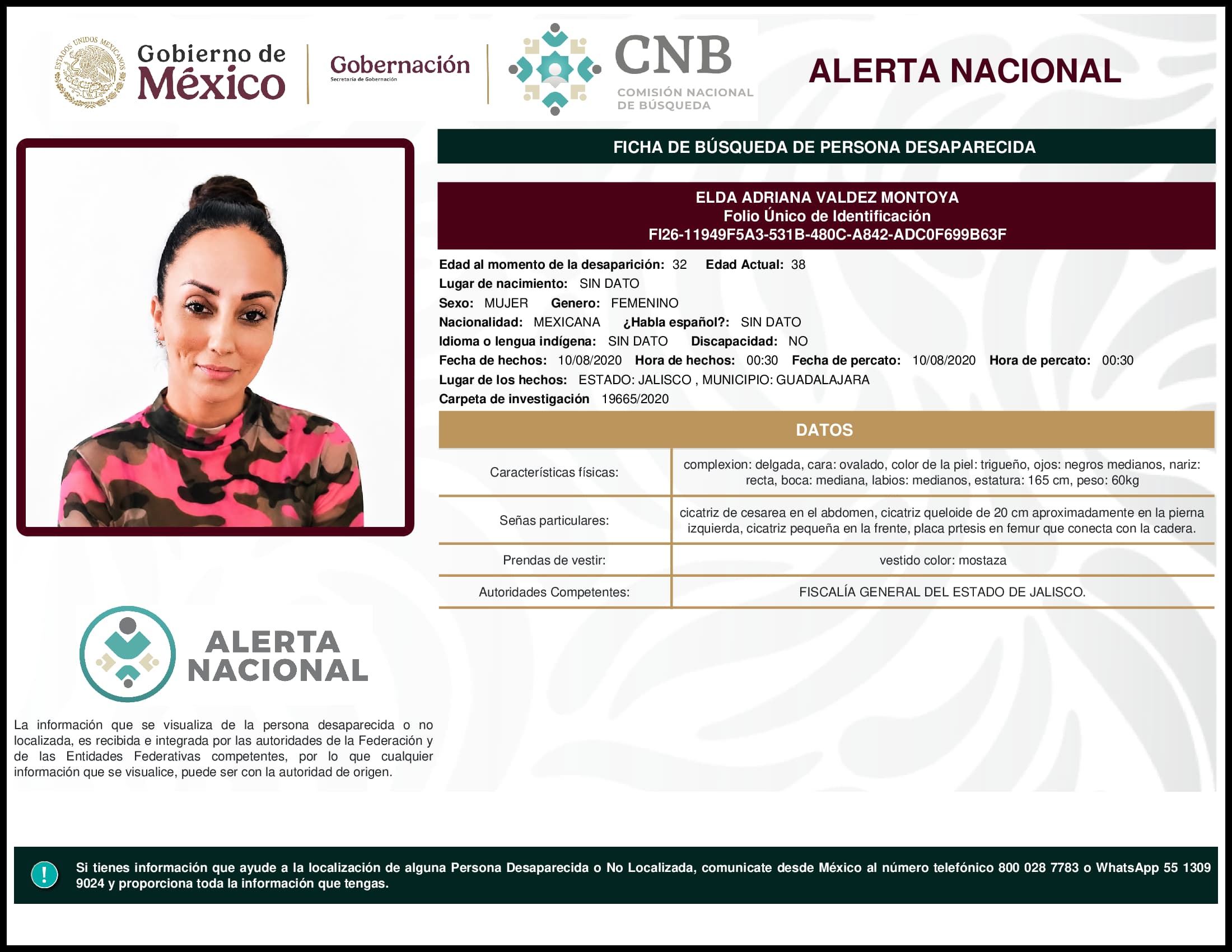 Persona desaparecida Elda Adriana Valdez Montoya