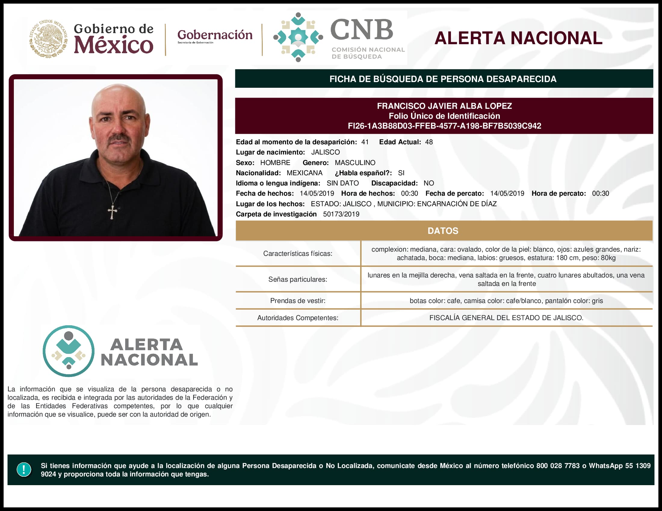 Persona desaparecida Francisco Javier Alba Lopez