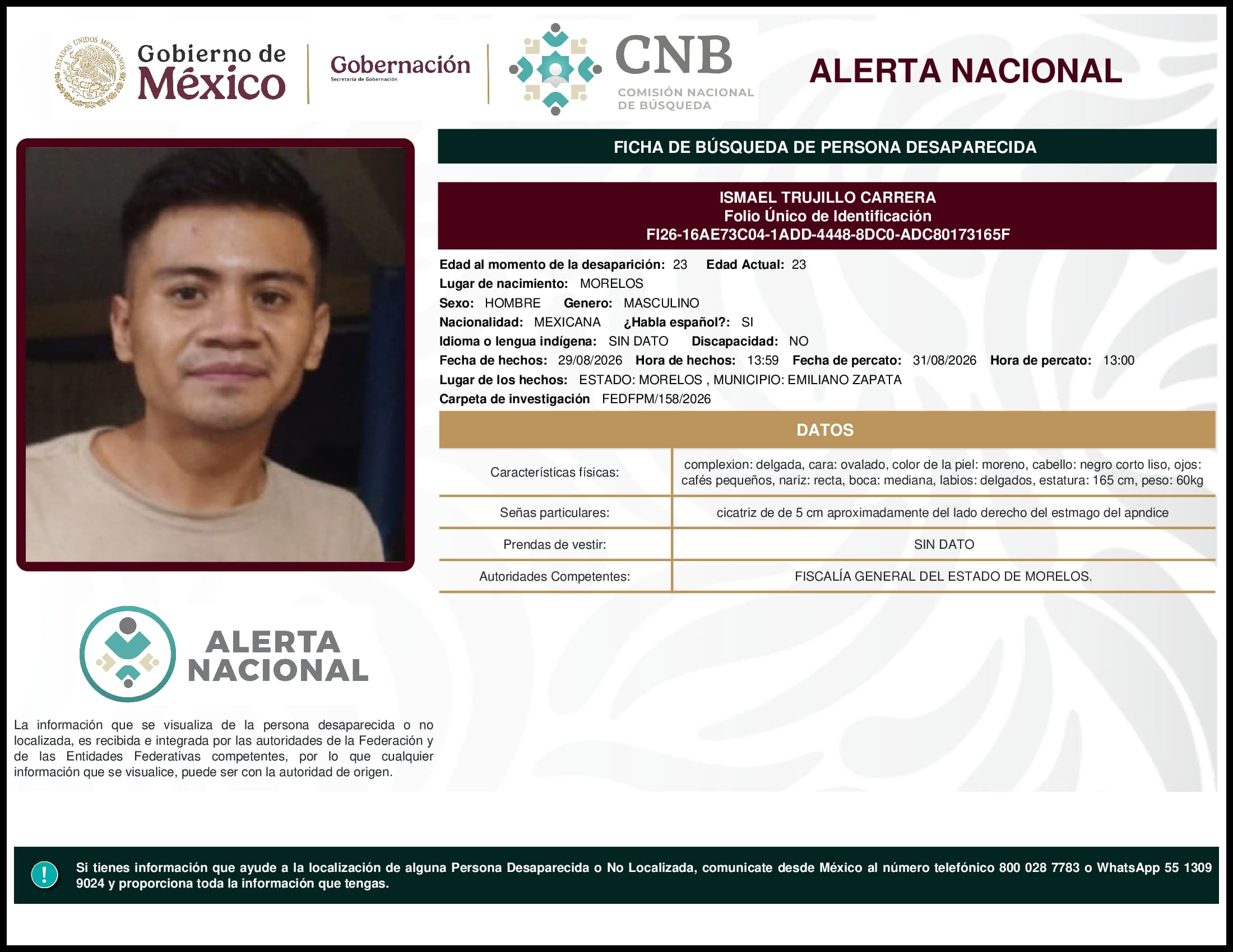 Persona desaparecida Ismael Trujillo Carrera