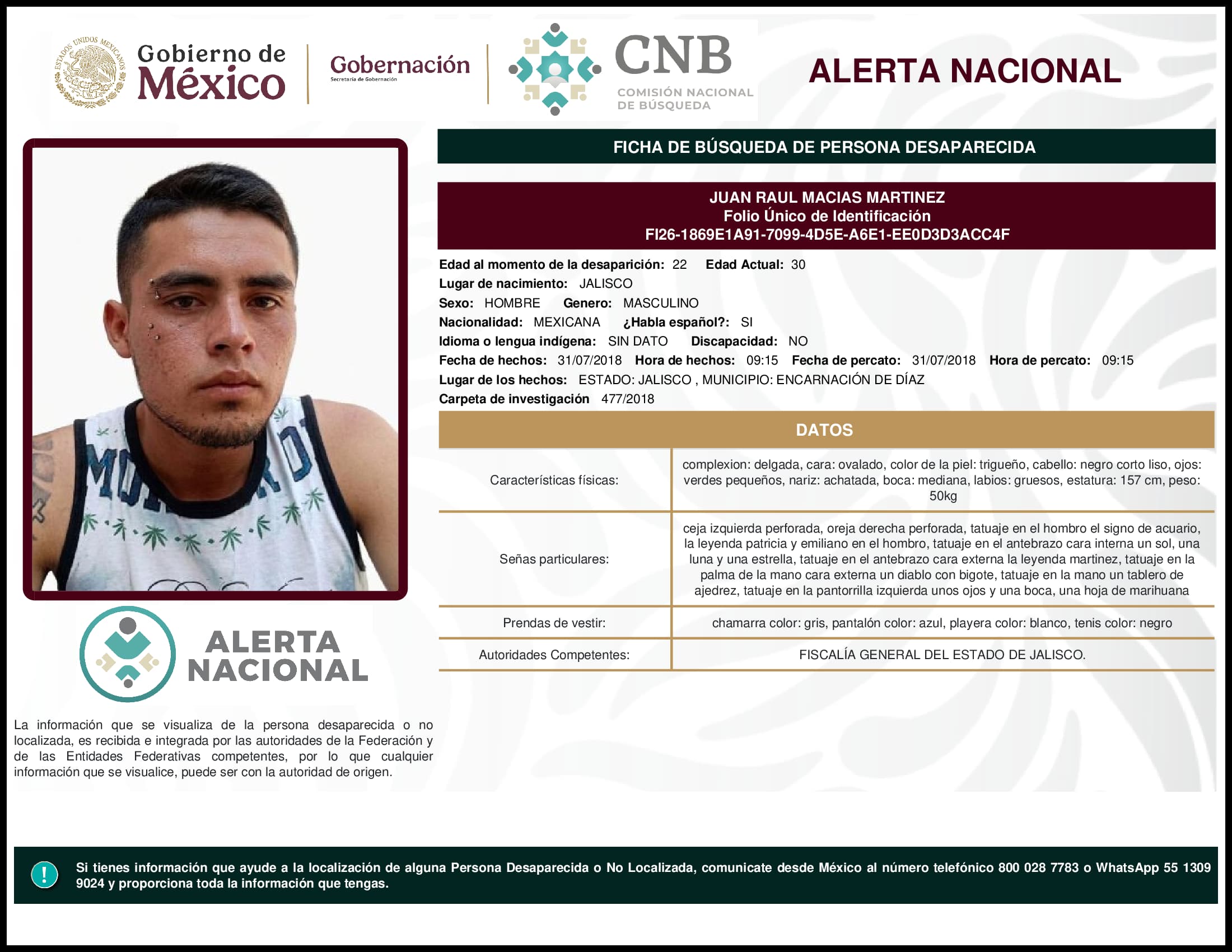 Persona desaparecida Juan Raul Macias Martinez